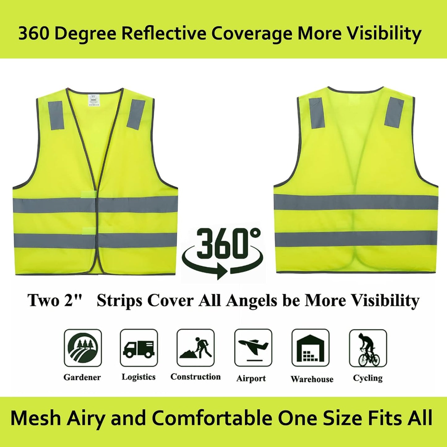 Safety Vests 10 Pack - Yellow Reflective High Visibility Construction 