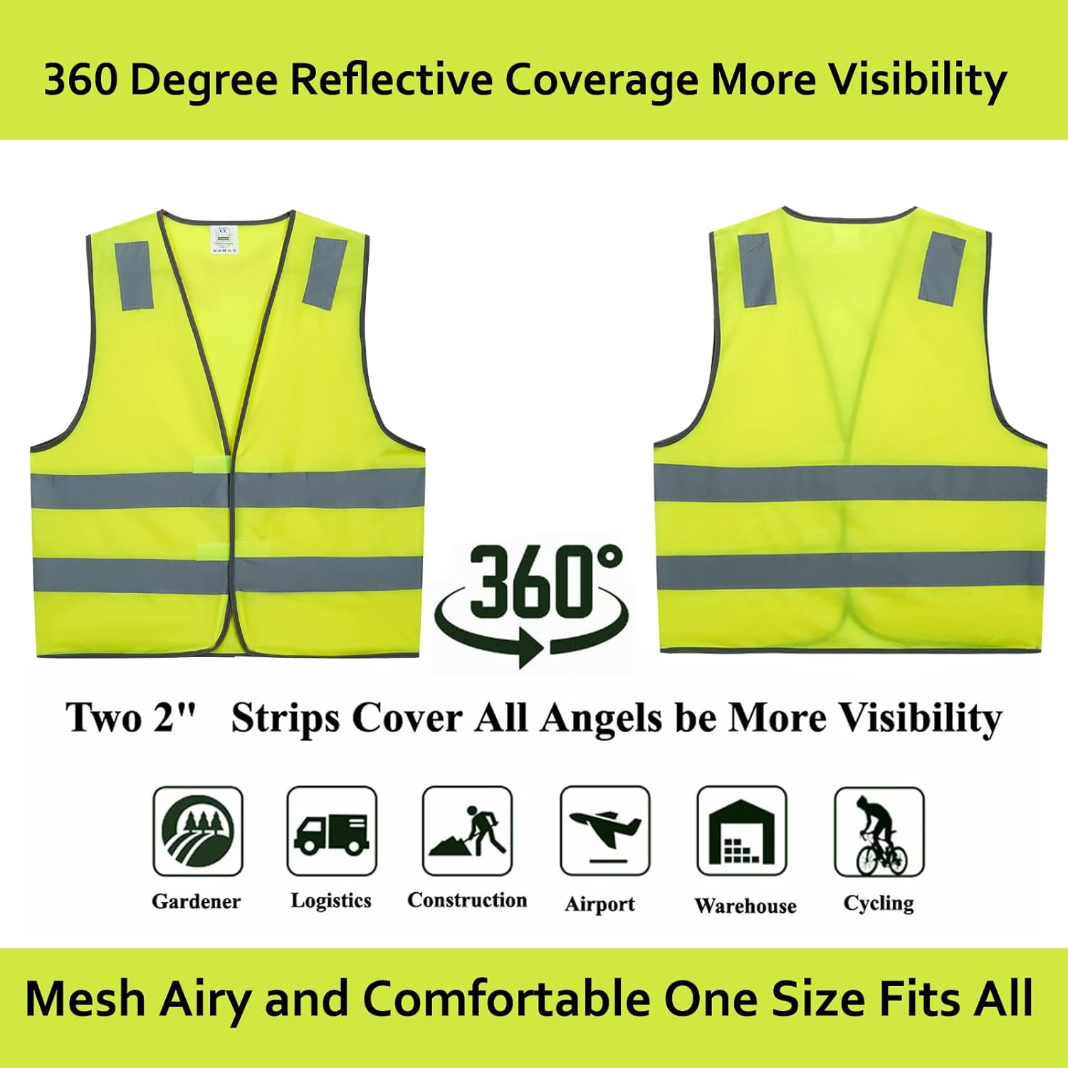 Safety Vests 10 Pack - Yellow Reflective High Visibility Construction 