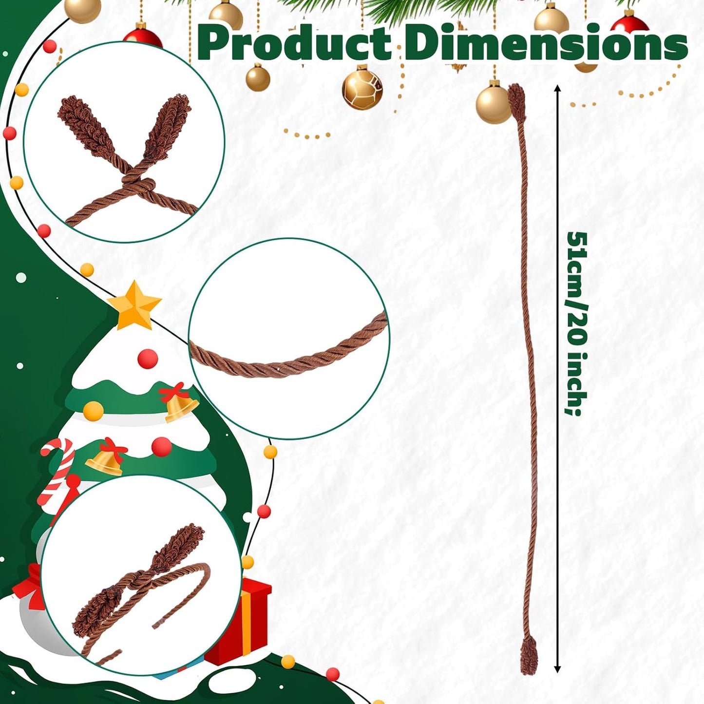 16pcs Christmas Garland Ties, 20 Inch Long Christmas Wreath Ties Holiday Flexible Garland Xmas Railing Clips Holder Hangers Reusable Decorative Banister Twist Tool for Party Home Decor (Brown)