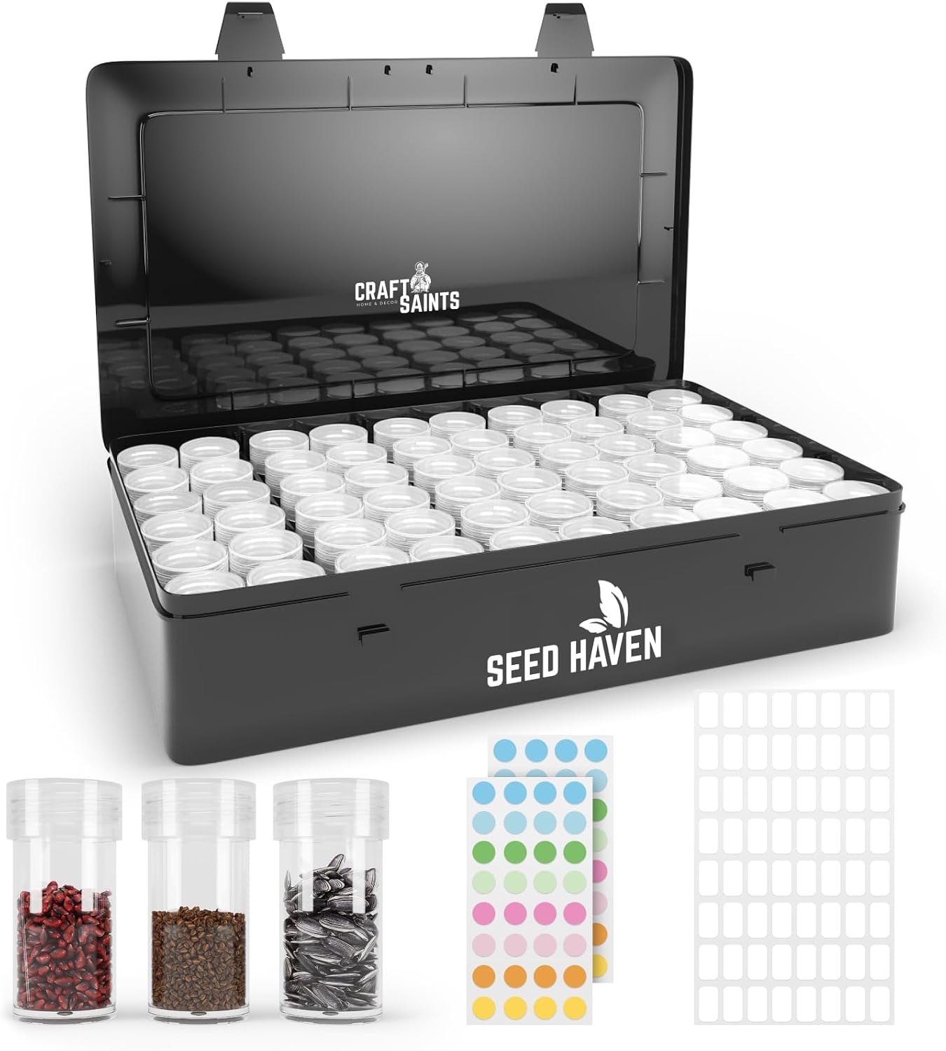 Seed Organizer Storage Box, Black Opaque Light Proof Seed Bank with 60