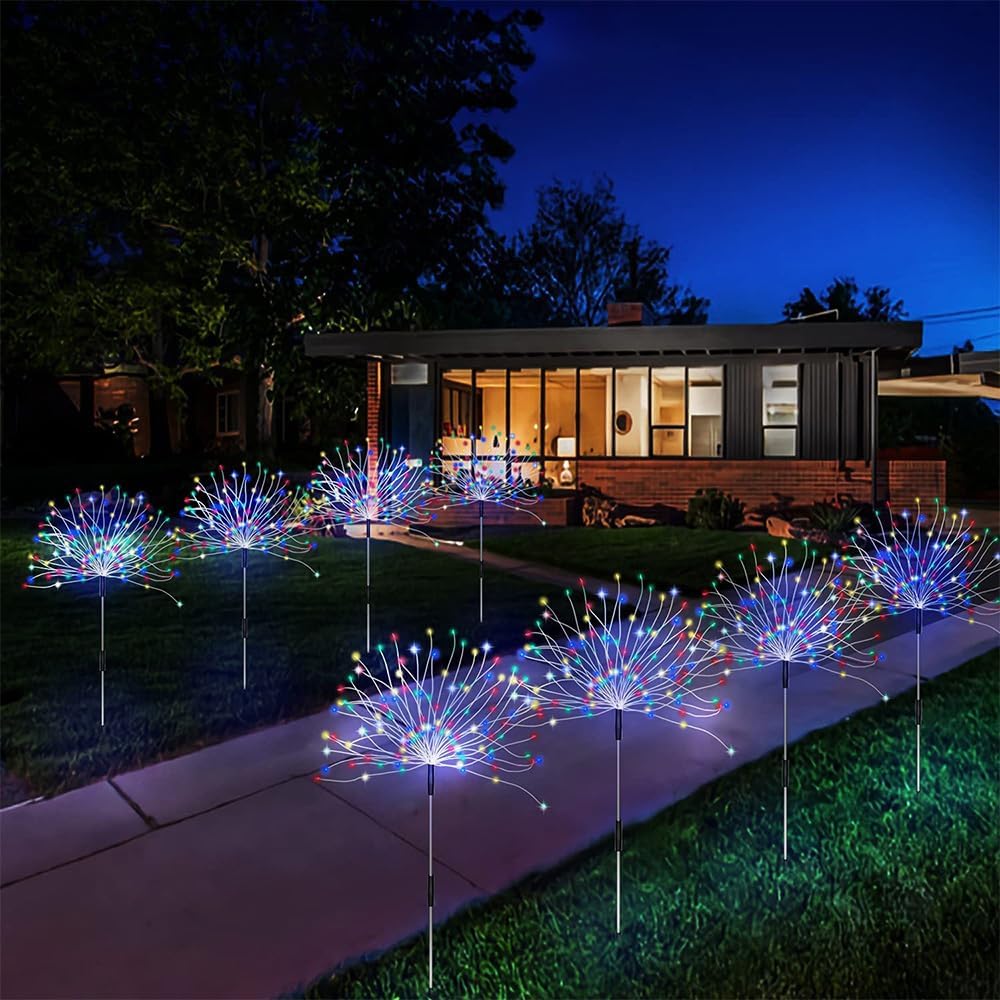 1 Pack Solar Firework Light, Waterproof Lawn Lamp Lights with 8 Lighting Modes,Holiday Decorations Lights Outdoor Lighting Decoration (Multicolor,8 Mode 60LEDS)