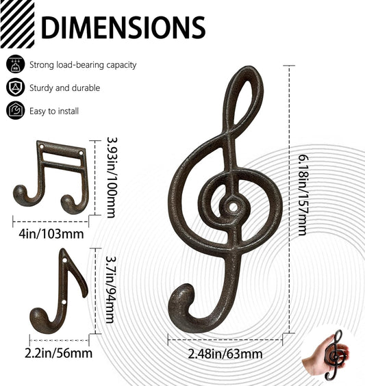Decorative Musical Note Wall Hooks Vintage Cast Iron Hook for Garden Home Hanging Coat Bags Garage Tools