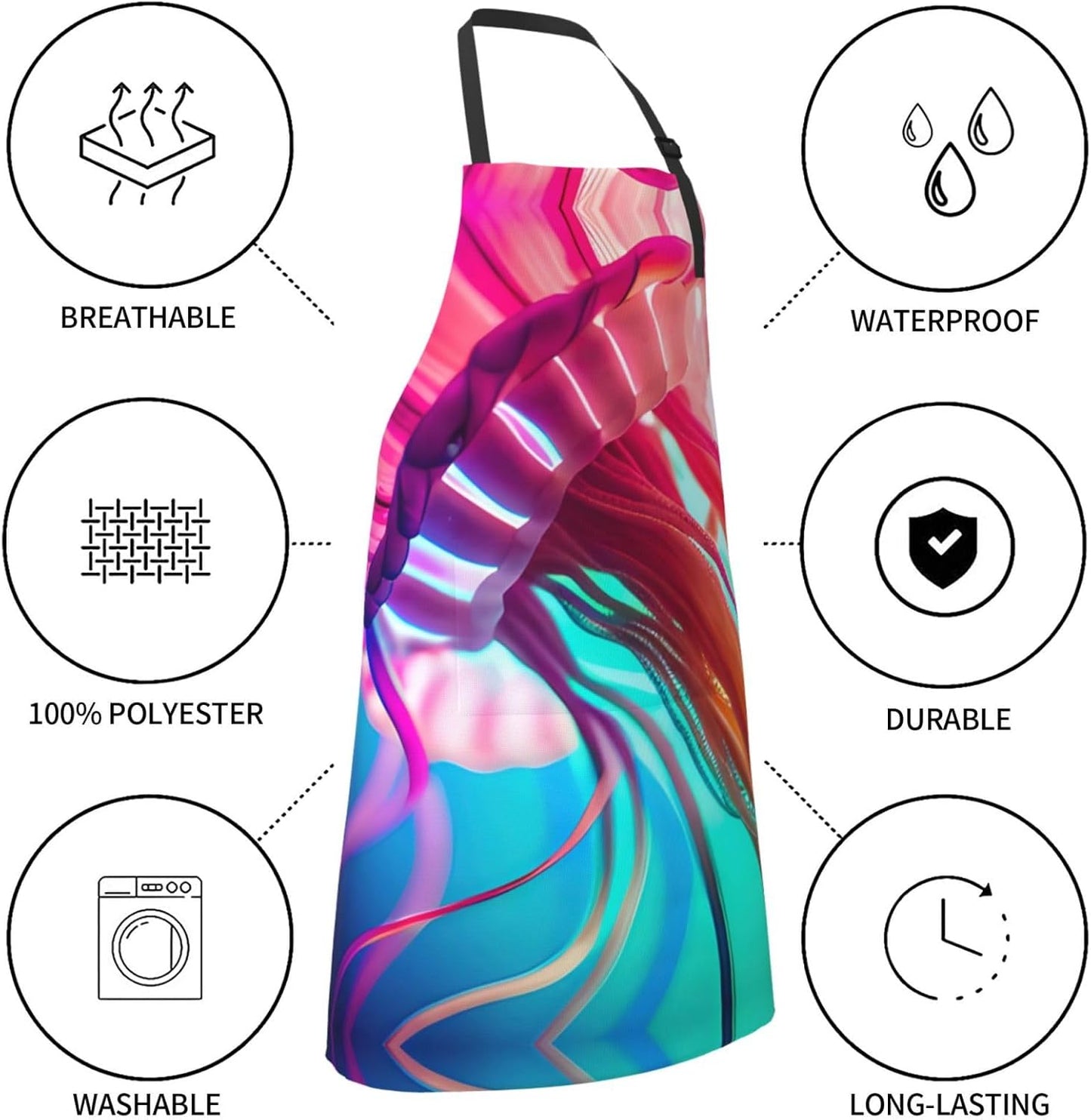 Colored jellyfish print Waterproof chef's apron with pocket apron for 