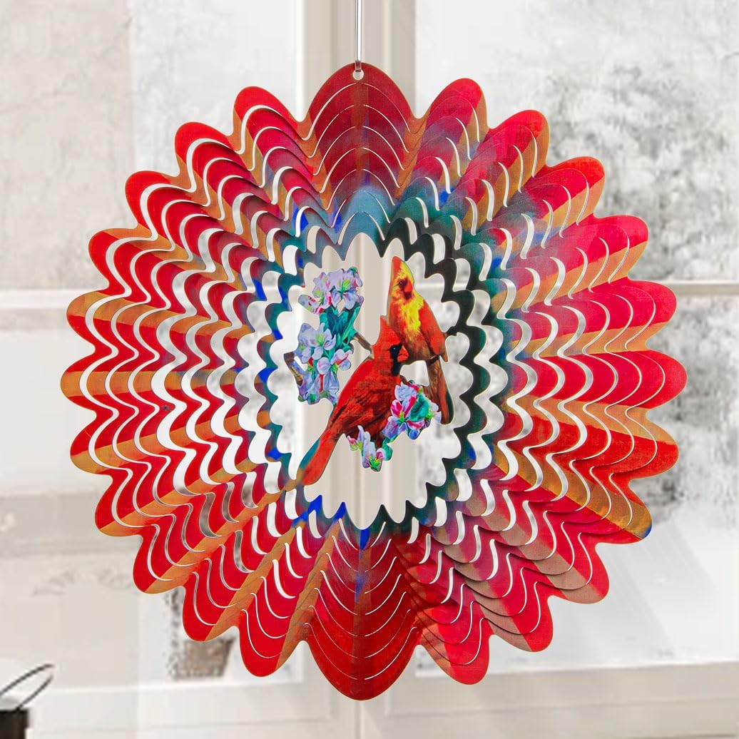 Metal 3D Hanging Cardinal Wind Spinner for Yard Garden Decorations Outdoors, Funny Red Cardinal Christmas Decor Ideas - Birthday Gifts for Women Mom Grandma Wife
