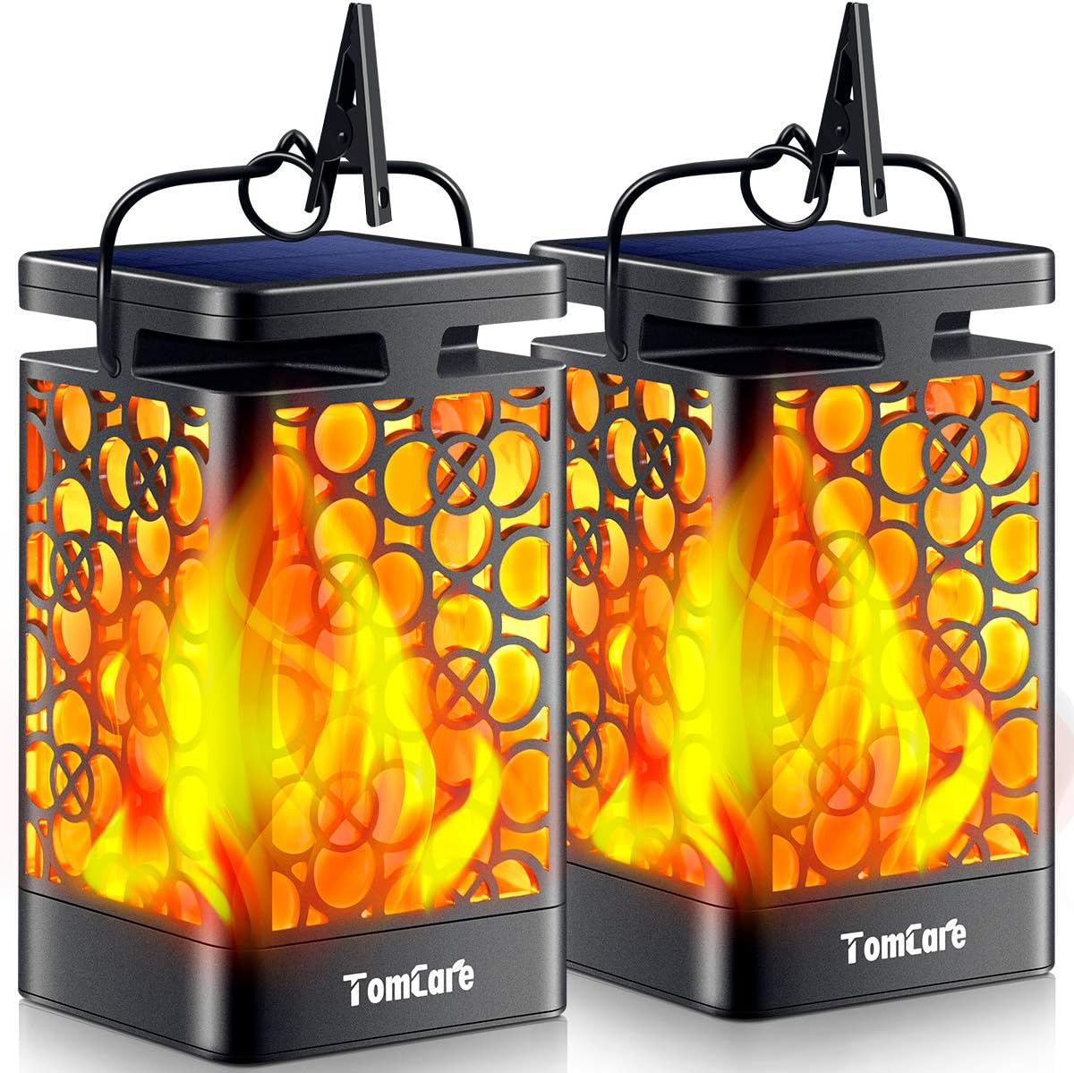 TomCare Solar Lanterns Outdoor Upgraded Flickering Flame Waterproof Ha