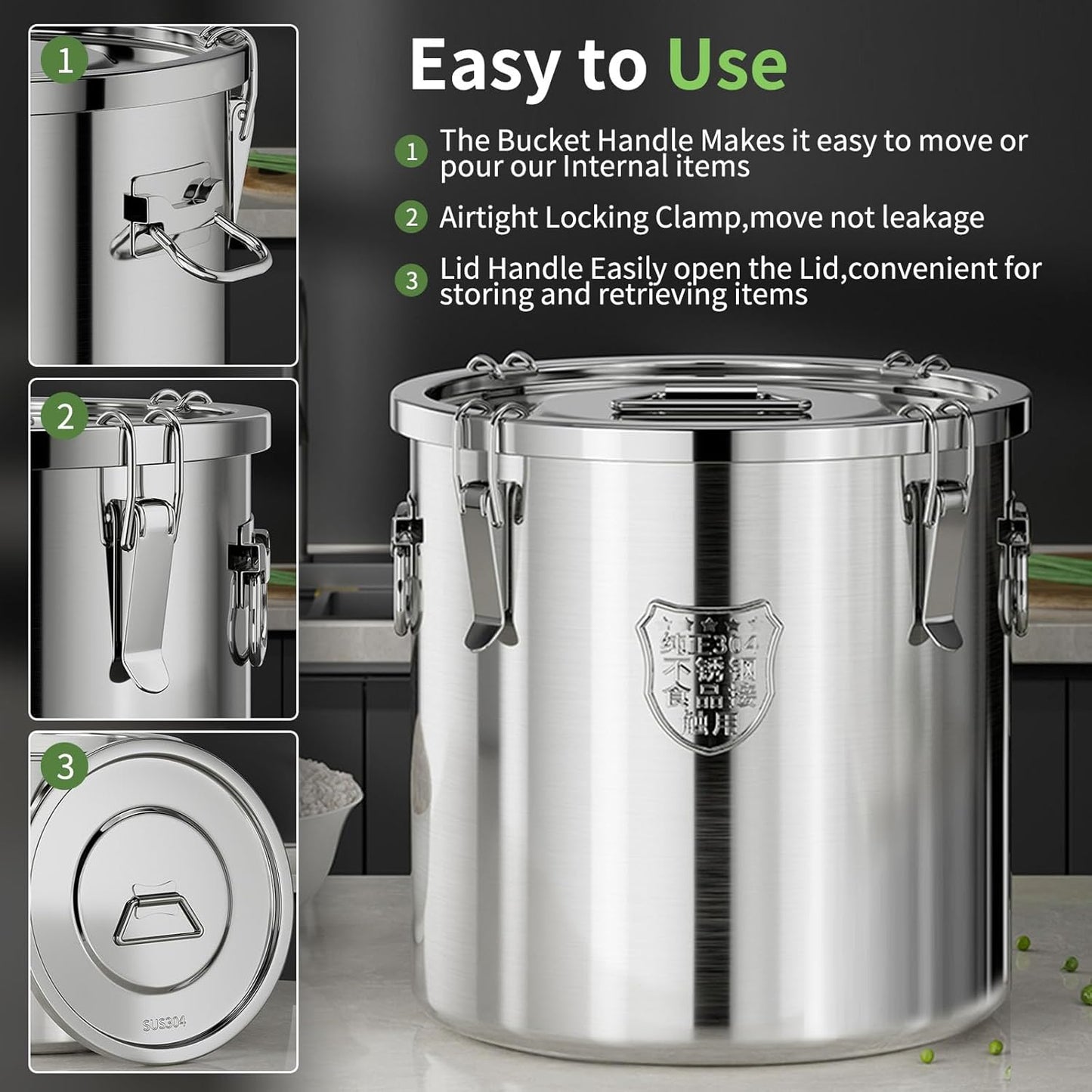 Large Stainless Steel food Storage Containers,5.5Gallon/21Liter Airtight Stainless Steel Bucket With lids,710 OZ Flour Storage Container,Metal Airtight Canister for Rice,Coffee Bean,Dog Food