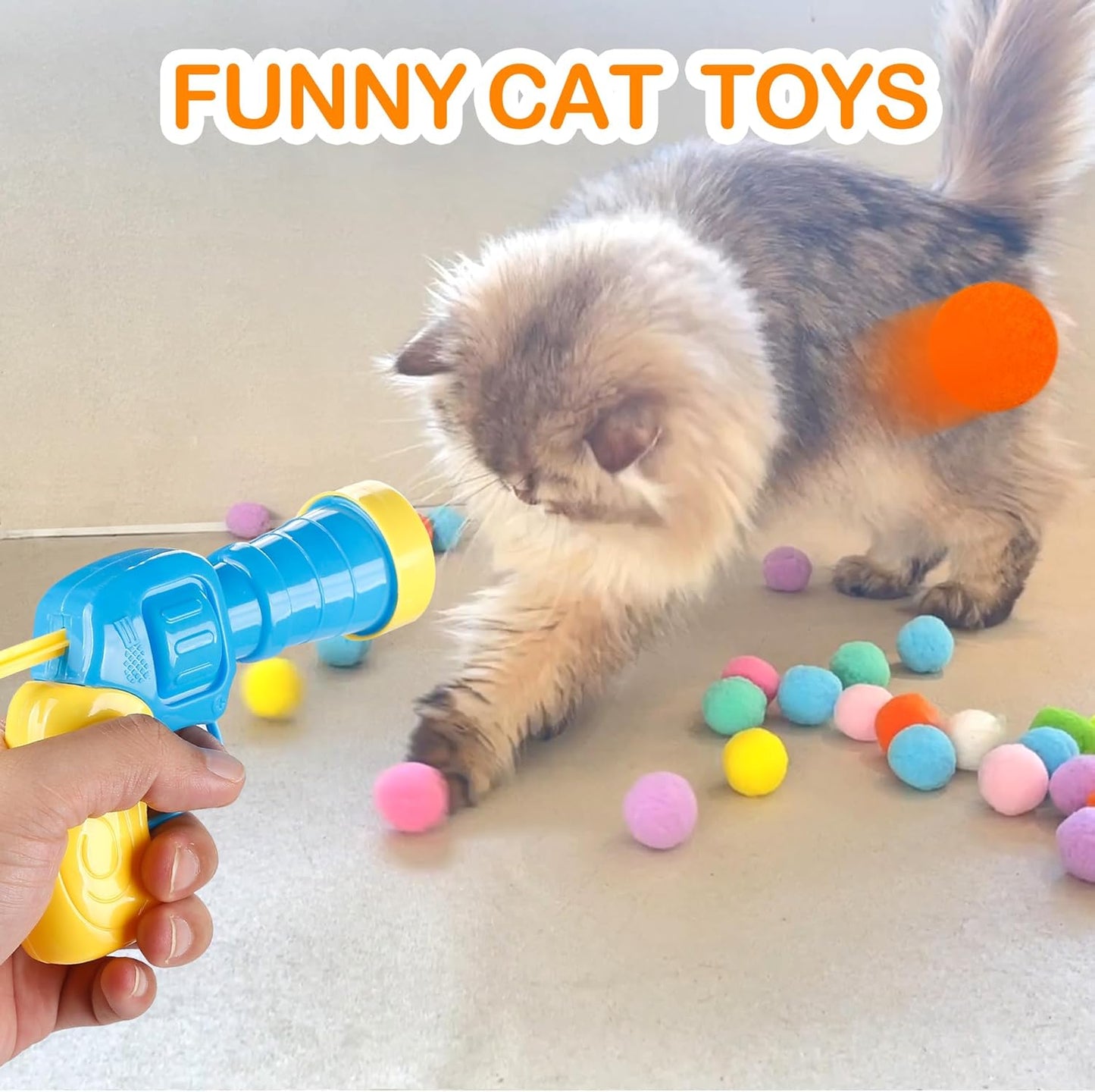 31Pcs Cat Ball Toy Launcher Gun,Cat Balls Fetch Toy,30Pcs Plush Fuzzy 