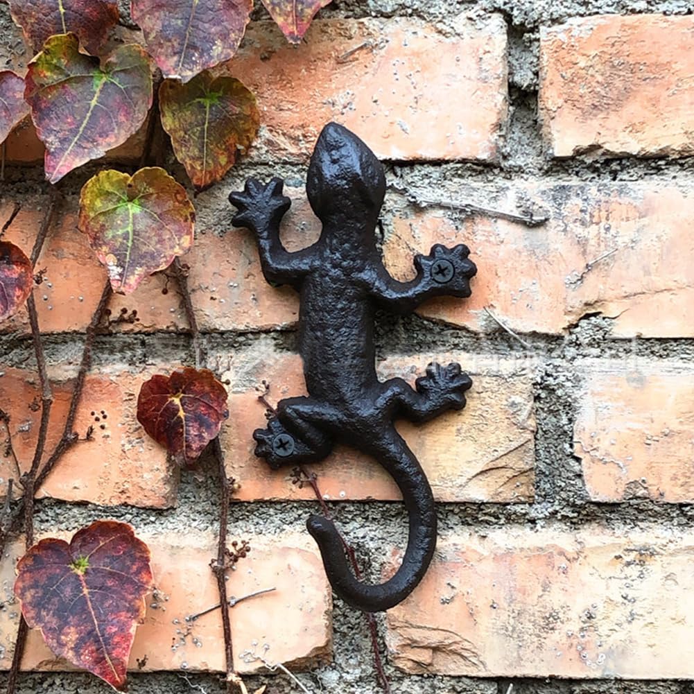Novelty Iron Metal Gecko Hooks Coat Rack Wall Decor, Animal Lizard Garden Tool Wall Hooks Hanger Indoor Outdoor for Home Garden Yard Fence, Towel Hooks, Beach Towels, Keys Holder