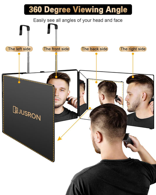 JUSRON 360 Viewing Angle Self Hair Cutting Mirror, Clear Anti-Fog HD G