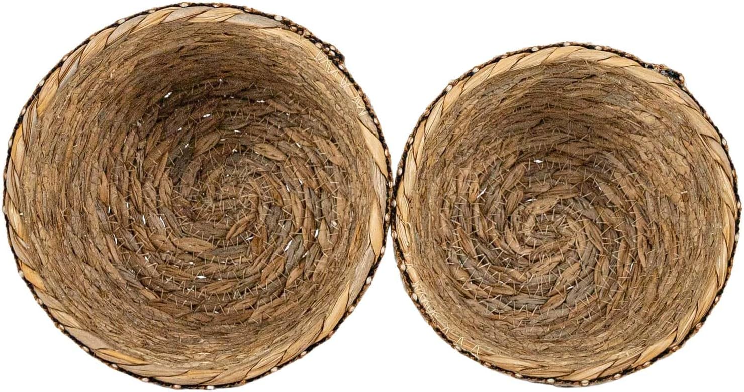 Foreside Home and Garden Set of 2 Embroidered Rim Baskets Natural Seag