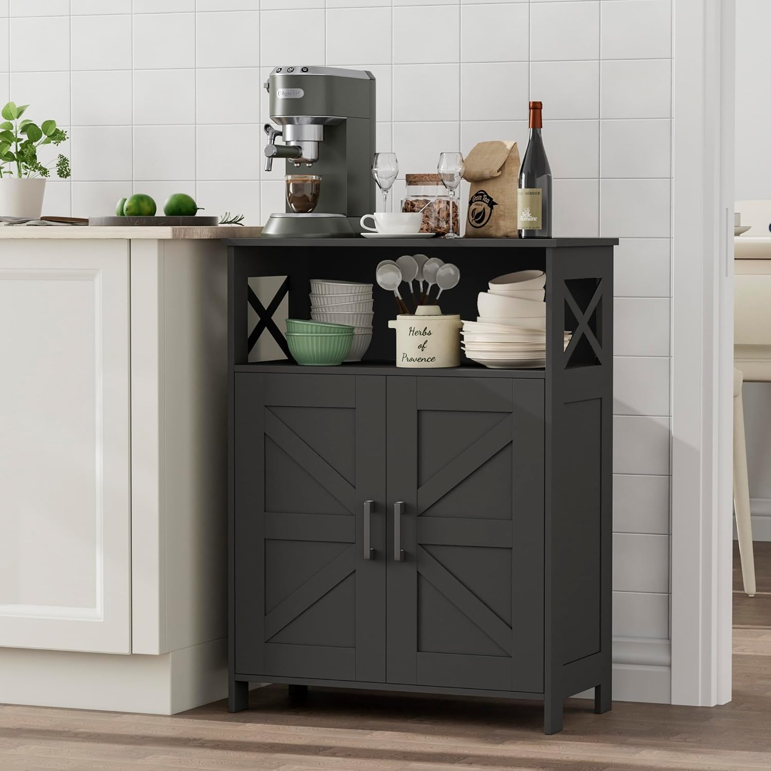Homhedy Farmhouse Bathroom Storage Cabinet with 2 Doors, Toilet Paper 