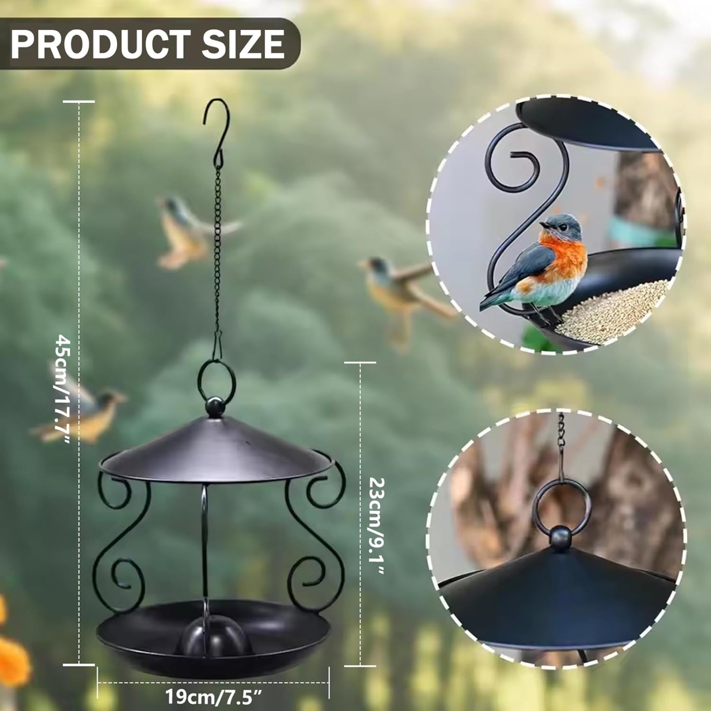 Bird Feeder for Outdoor, Rainproof Weatherproof Metal Hanging Bird Feeder with Roof, Large Capacity, Easy to Clean for Garden Yard Patio