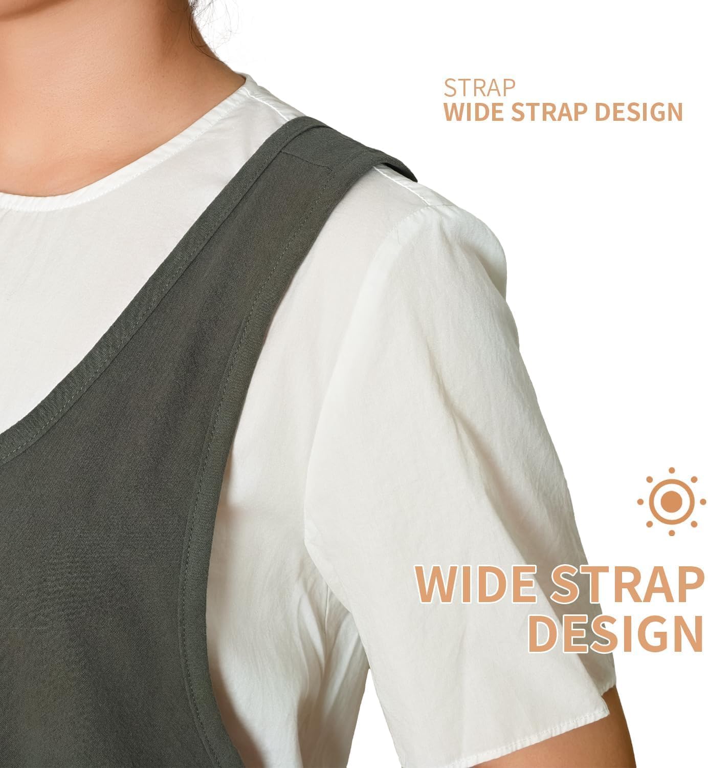 Cotton Apron for Women with Pockets, Cross Back Gardening Apron for Co