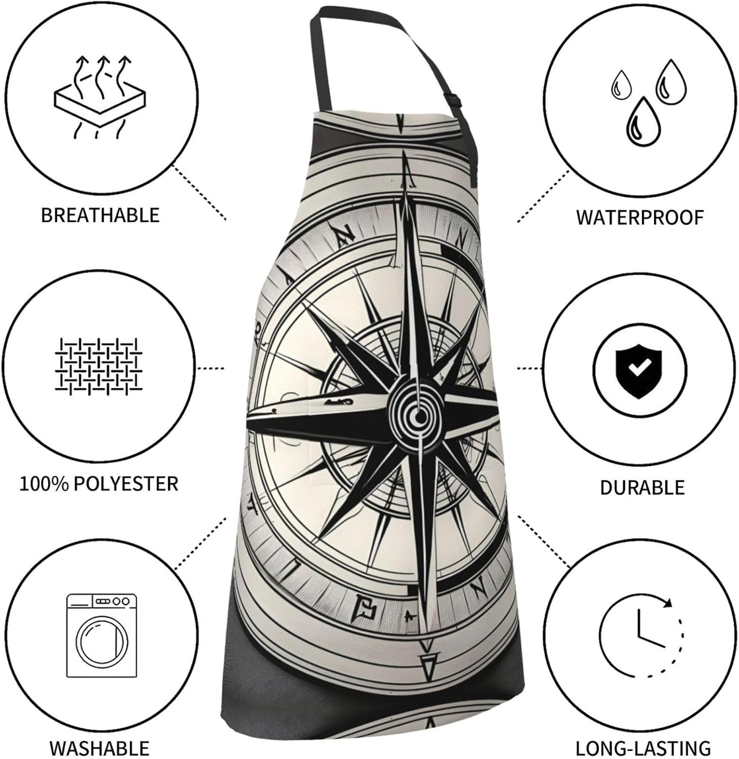 Law of the Compass Navigation 1 Print 28 x 33in Waterproof Apron with Pockets Fashionable Versatile Smock for Baking