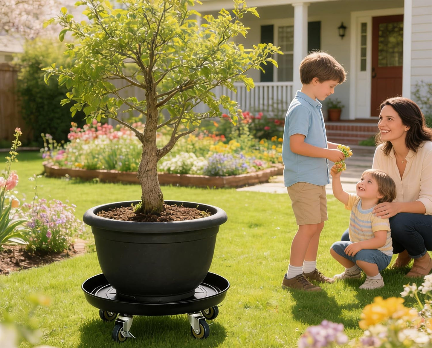 SIAMO 18" Heavy Duty Plant Caddy (470lbs Capacity)-Lockable Non-Scratch Swivel Casters Rolling Plant Stand Dolly Saucer for Large Ceramic Planters & Heavy Trees Indoor & Outdoor,Black
