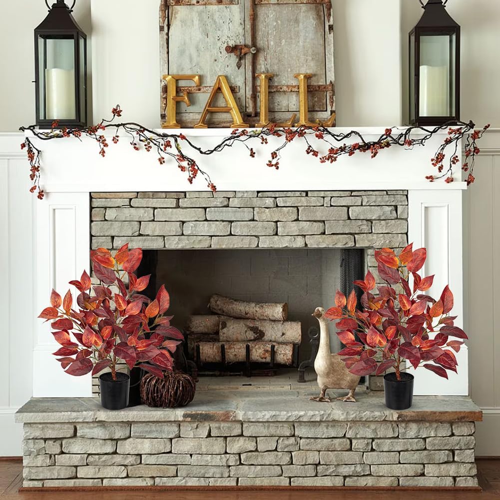 Briful 19.7" Fake Fall Tree in Black Pot, Autumn Small Artificial Elm Leaf Tree Faux Plants Indoor for Home Office Room Tabletop Mantel Thanksgiving Decor