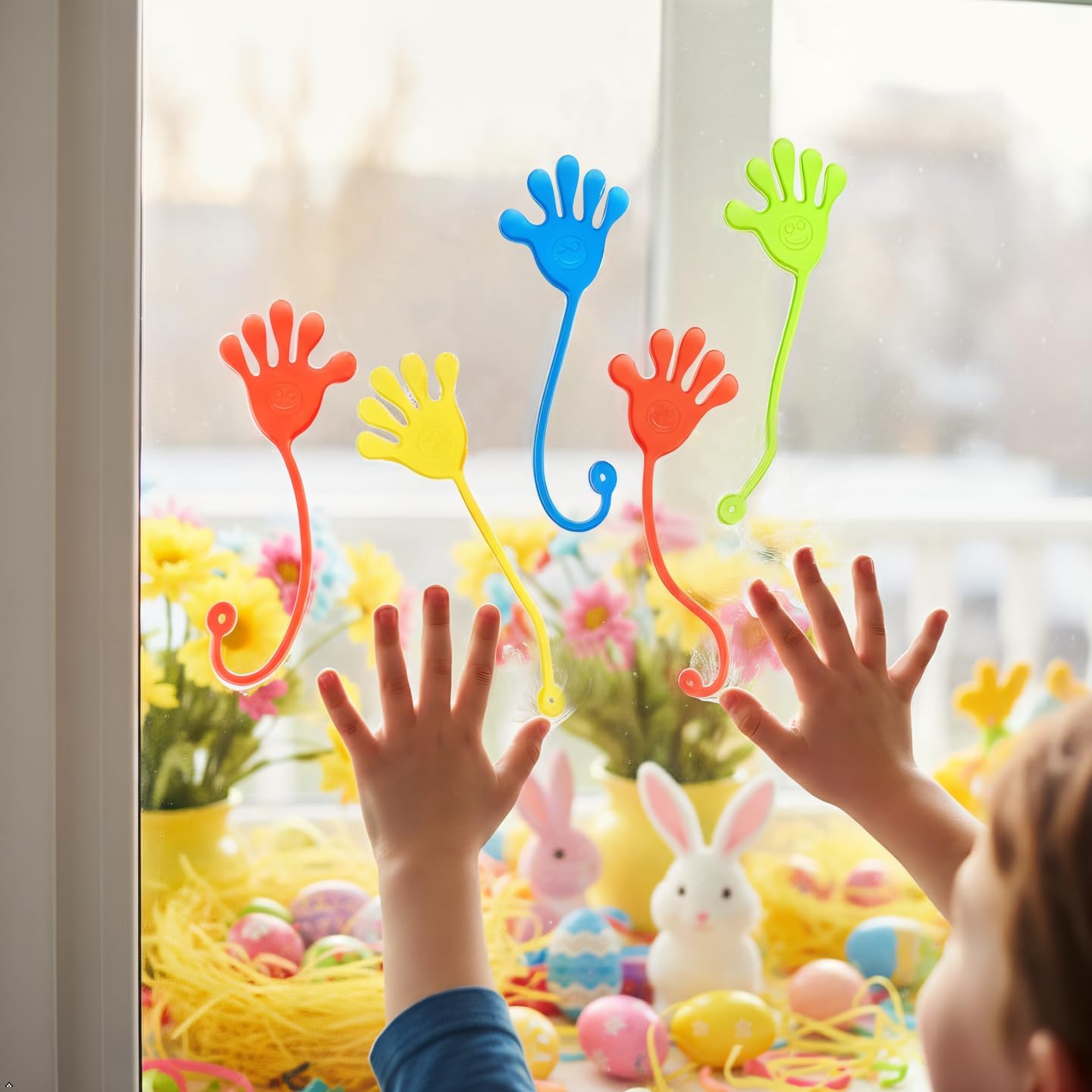 24 Pack Prefilled Easter Eggs with Sticky Hand Toys for Kids Girls Boy