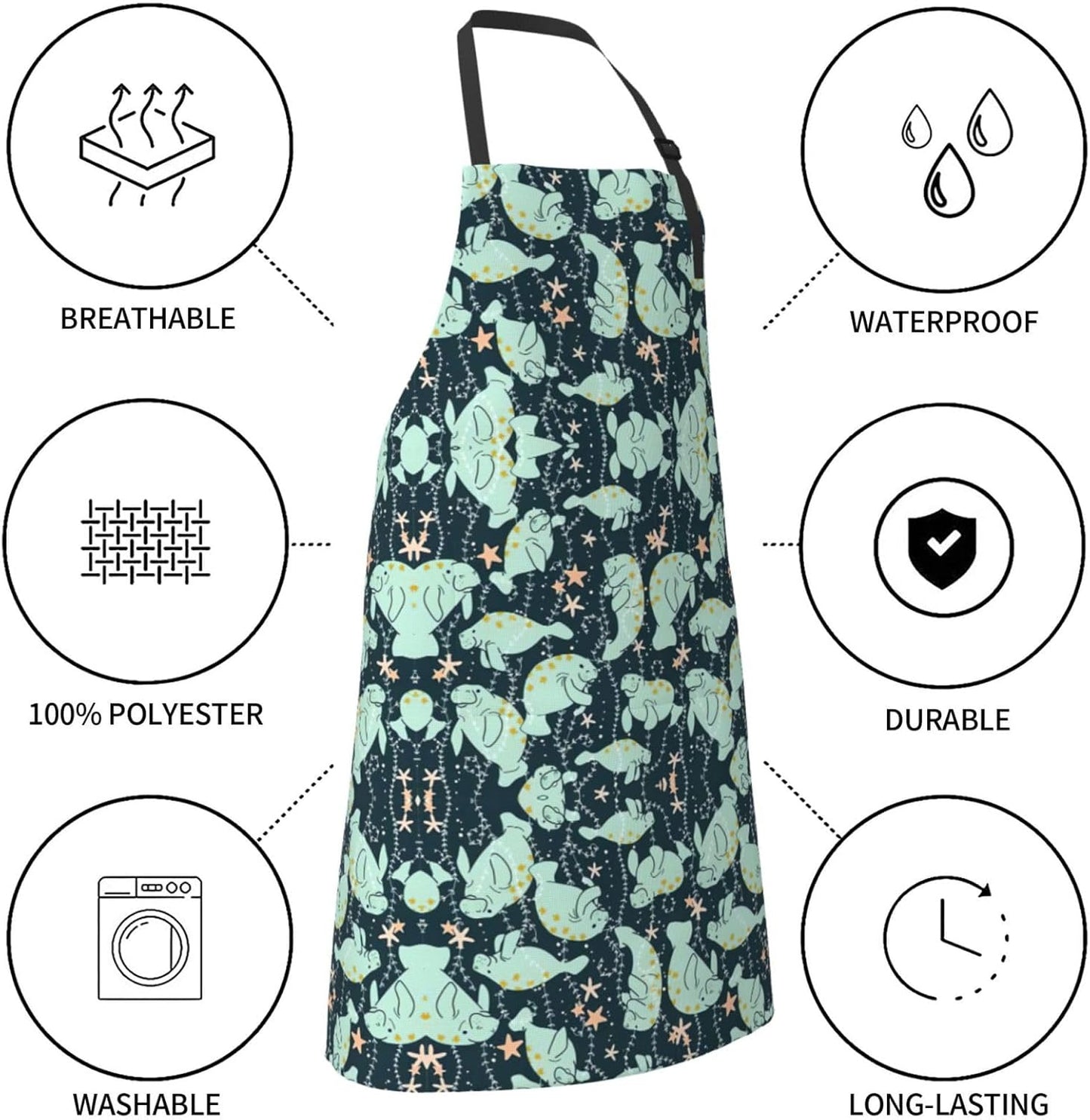 Manatee Animals Calf print Waterproof apron with pocket adjustable cooking apron for adult kitchen bibs to bake