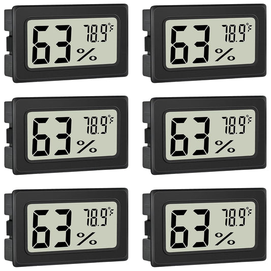 Humidity Meter Indoor Thermometer 6-Pack Mini Digital Thermometer Hygrometer Indoor Temperature Humidity Meters Gauge LCD Display Fahrenheit (℉) for Greenhouse, Reptile Tank, Cellar, Closet