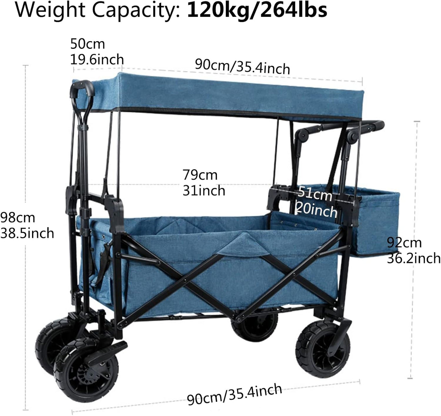 Collapsible Folding Garden Cart with Canopy - Portable Utility Wagon for Beach, Camping, Sports & Groceries, Off-Road Wheels, 220lbs Capacity, Pink Outdoor Trailer
