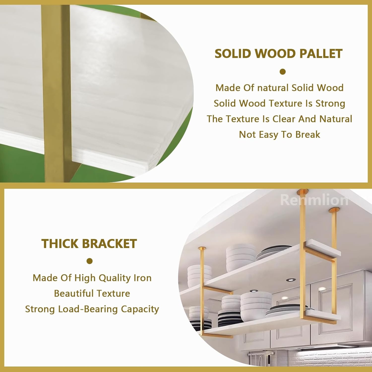 Ceiling Hanging Shelves, Gold 2 Tiers Shelf Floating Kitchen Pot Pan S