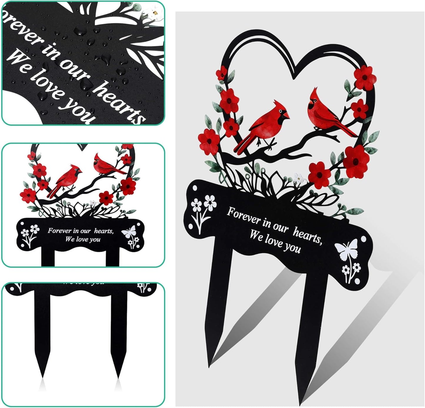 Wocst Cemetery Decorations for Grave Memorial Plaque Stake Grave Marker Cardinals Garden Stake Metal Decoration for Mom Dad Cemetery Outdoors Yard Garden