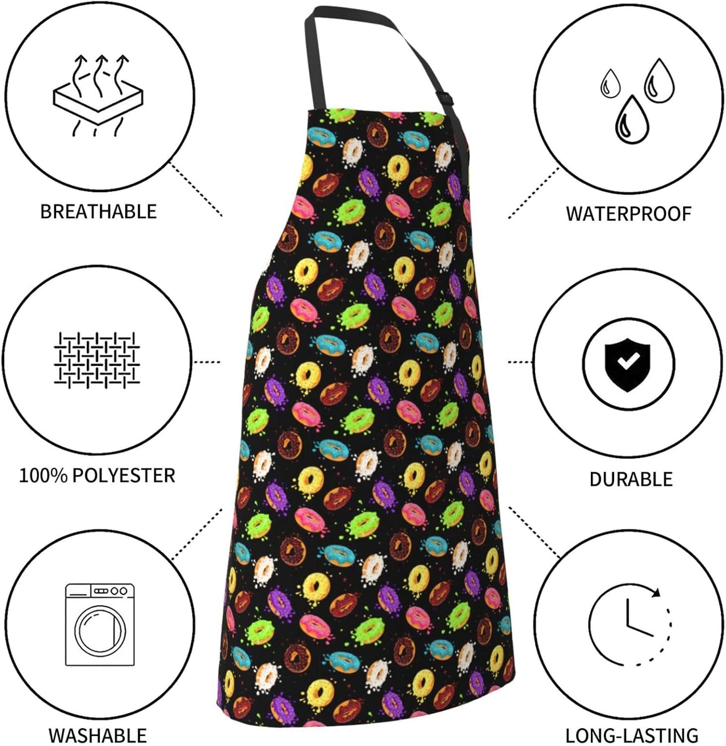 Donut print Waterproof apron with pocket adjustable cooking apron for 