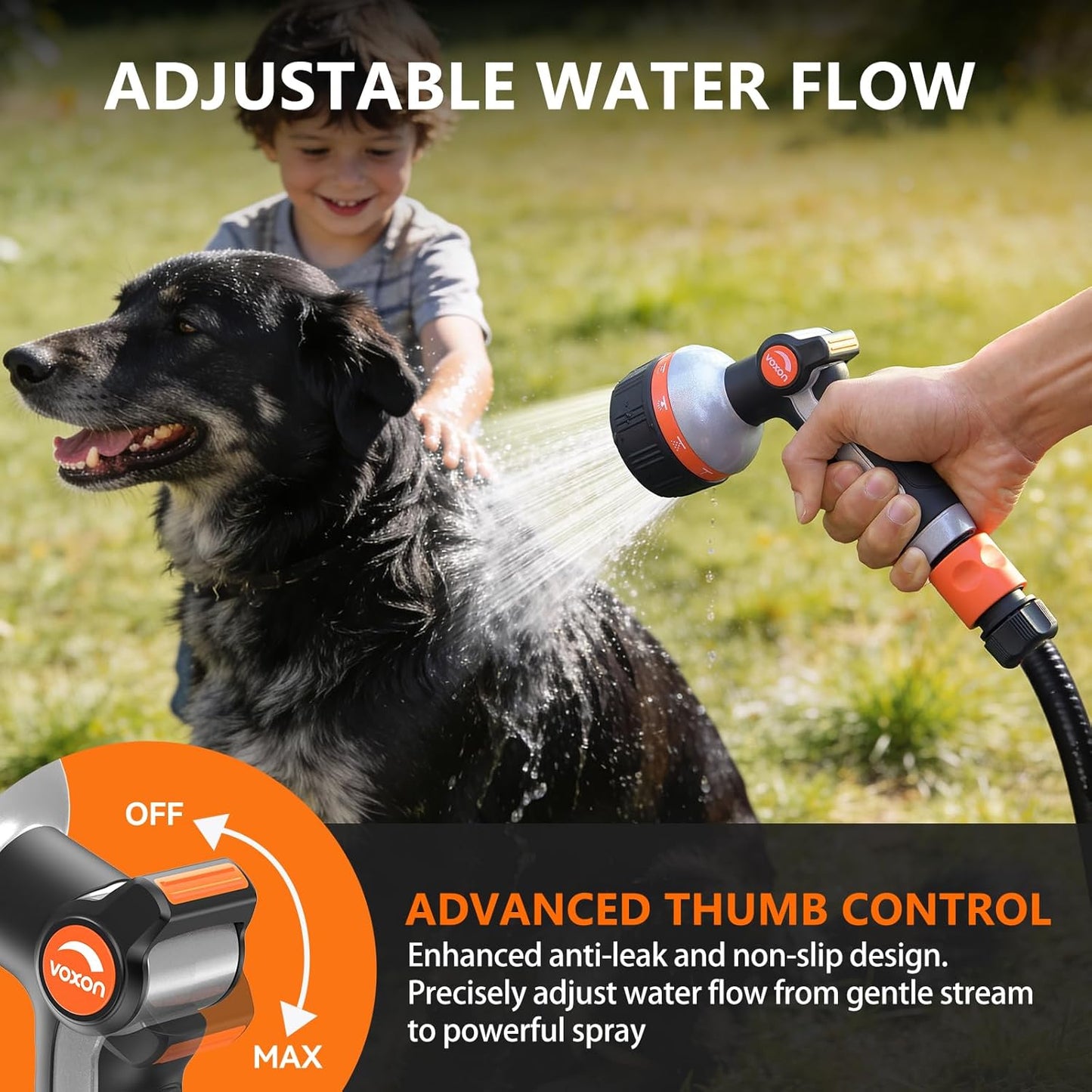 VOXON Hose Nozzle Heavy Duty 10 Spray Patterns - Metal Garden Water Ho