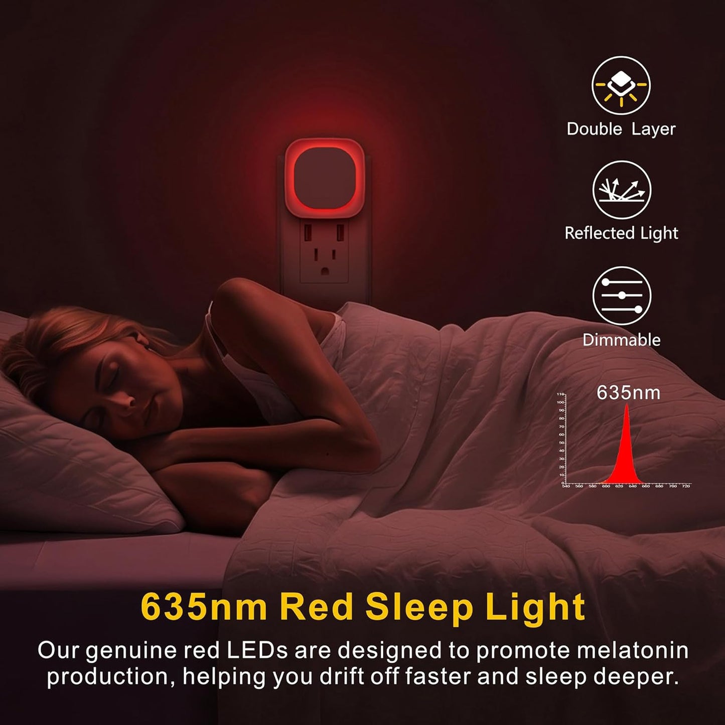 2 Pack Plug in Red Sleep Night Light, Auto Dusk to Dawn, Soft Glow, Di