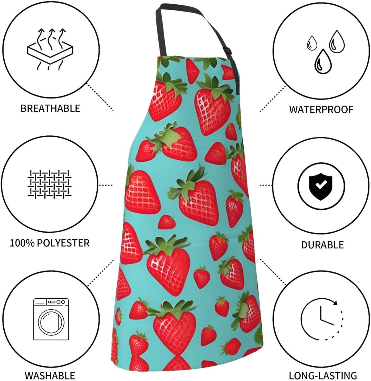 Cute strawberry print Waterproof chef's apron with pocket apron for kitchen cooking baking barbecue and gardening