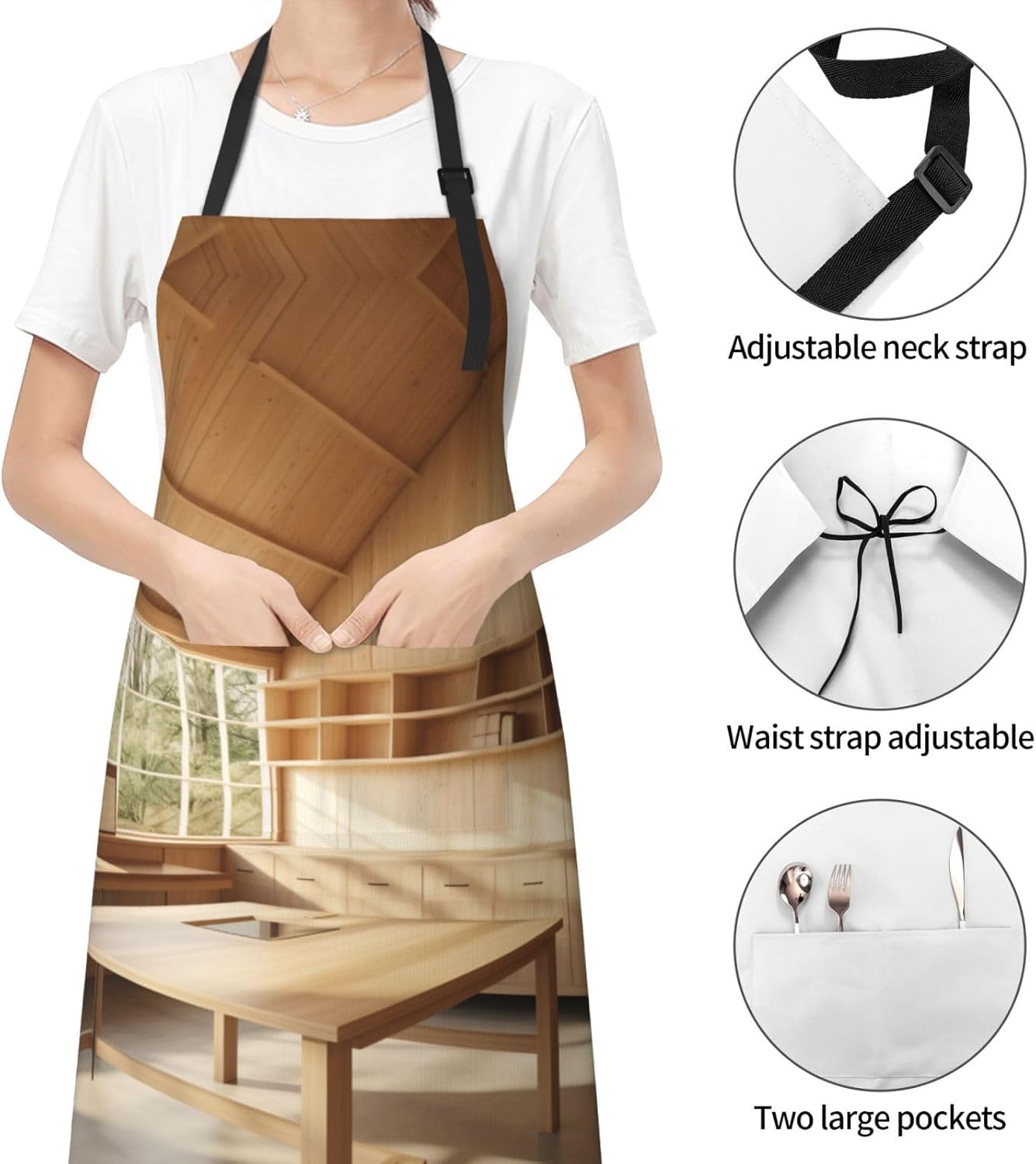 Stall Wooden print Waterproof apron with pocket adjustable cooking apron for adult kitchen bibs to bake