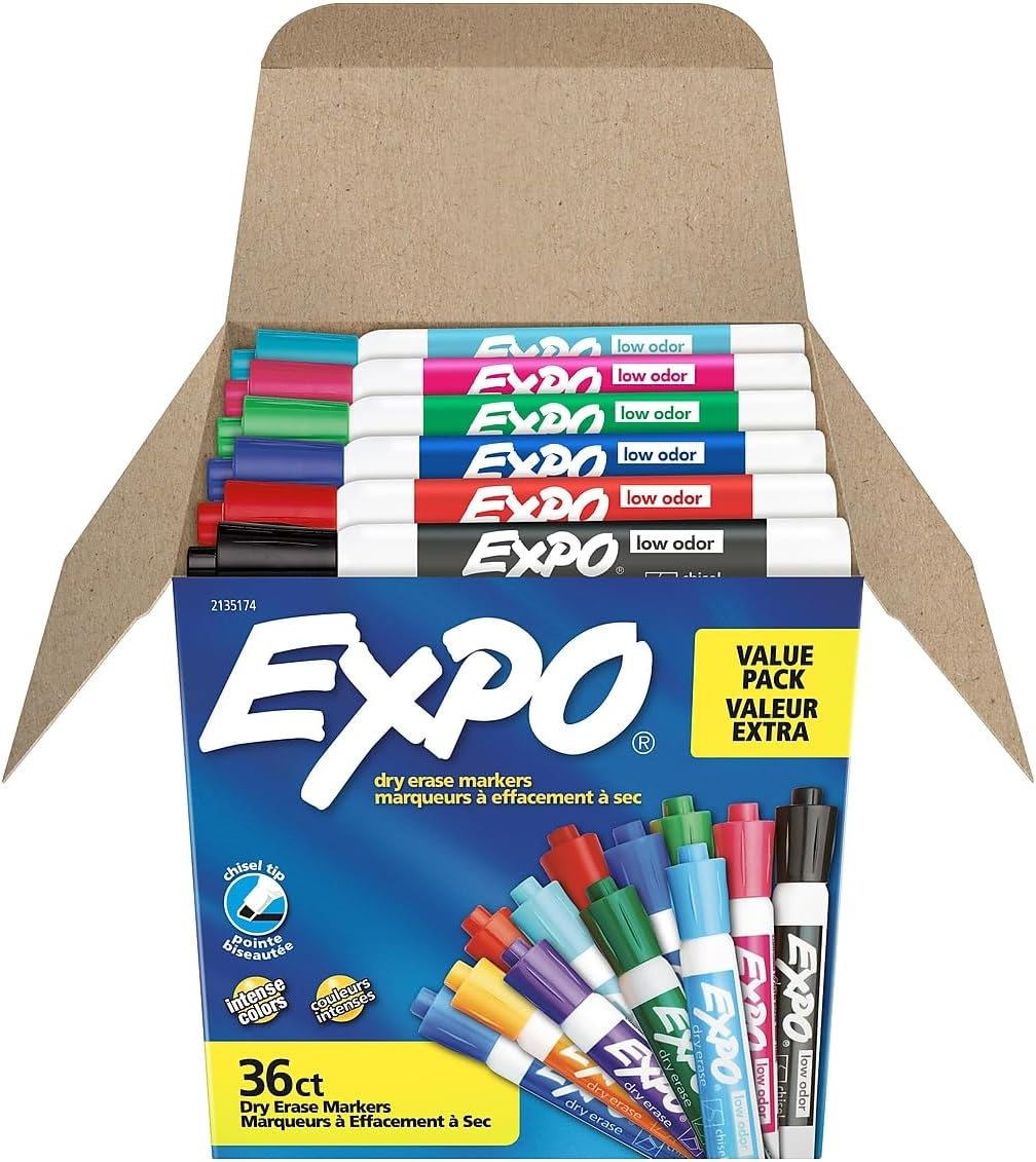 EXPO Low Odor Dry Erase Markers Chisel Tip Assorted Fashion Colors 36 