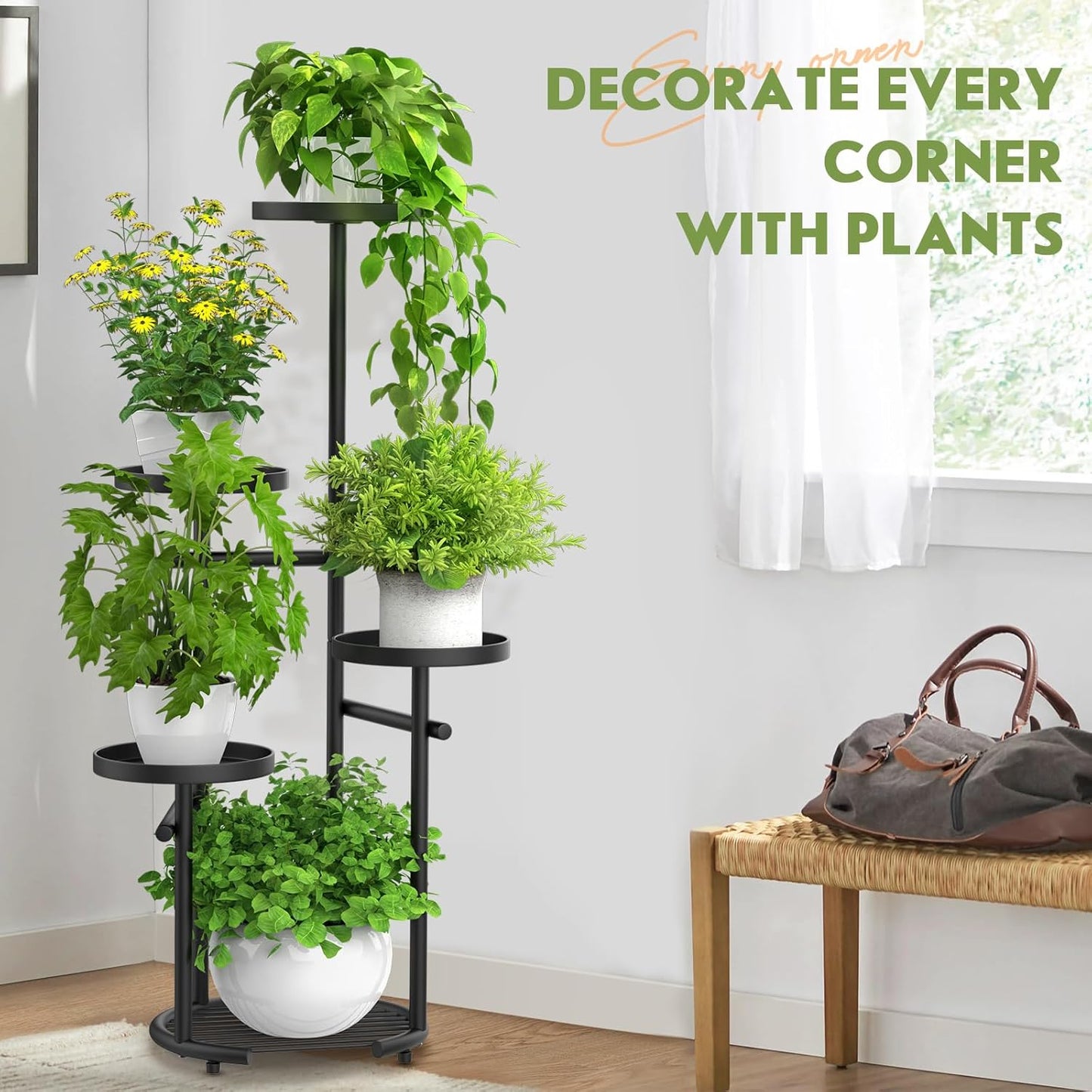 TOSKING 5-Tier Tall Plant Stand Indoor & Outdoor, Anti-Tip Round Base 