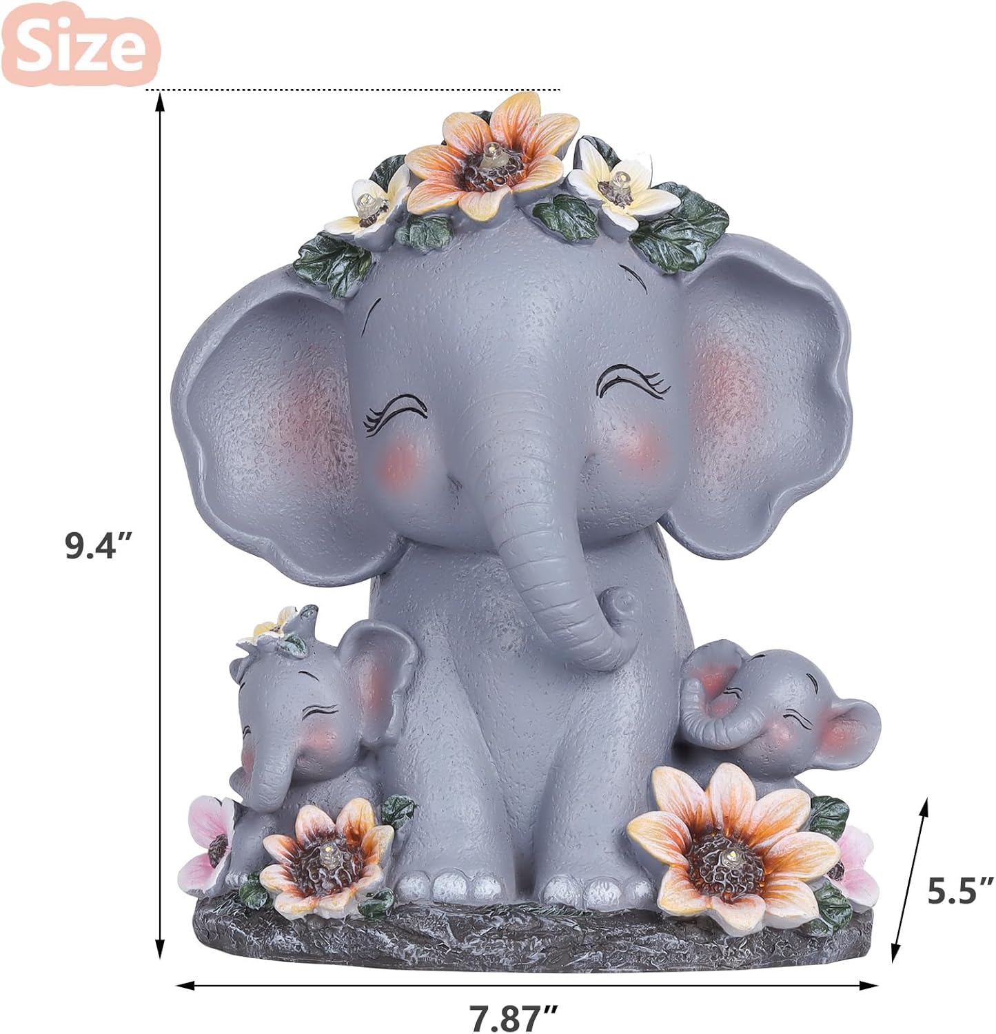 Christmas Garden Gifts for Mom Women Elephant Solar Statues Christmas Patio Décor Grandma Outdoor Sculptures for Lawn Balcony Yard House Warming Gifts New Home Mothers Day