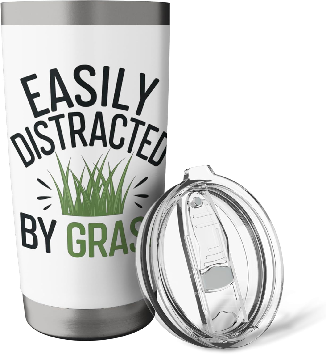 Funny Lawn Care Easily Distracted by Grass Nature Lovers Stainless Steel Insulated Tumbler