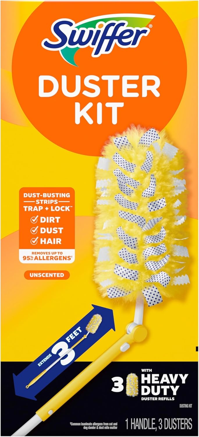 Swiffer Duster Kit with 3 ft Extendable Handle, Heavy Duty Dusting Sta