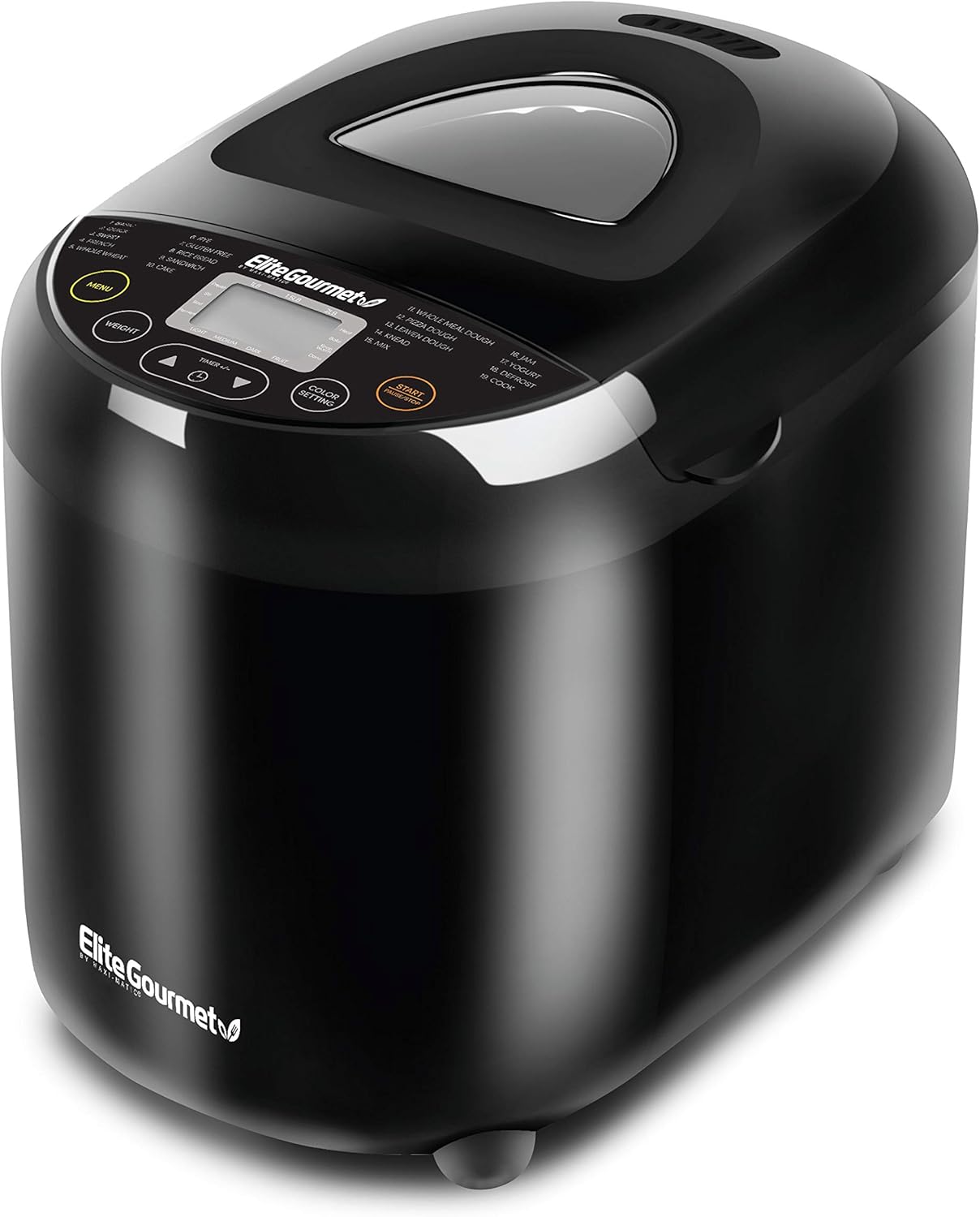 Elite Gourmet Programmable Bread Maker, 2 lb Loaf, 3 Sizes, 19 Presets