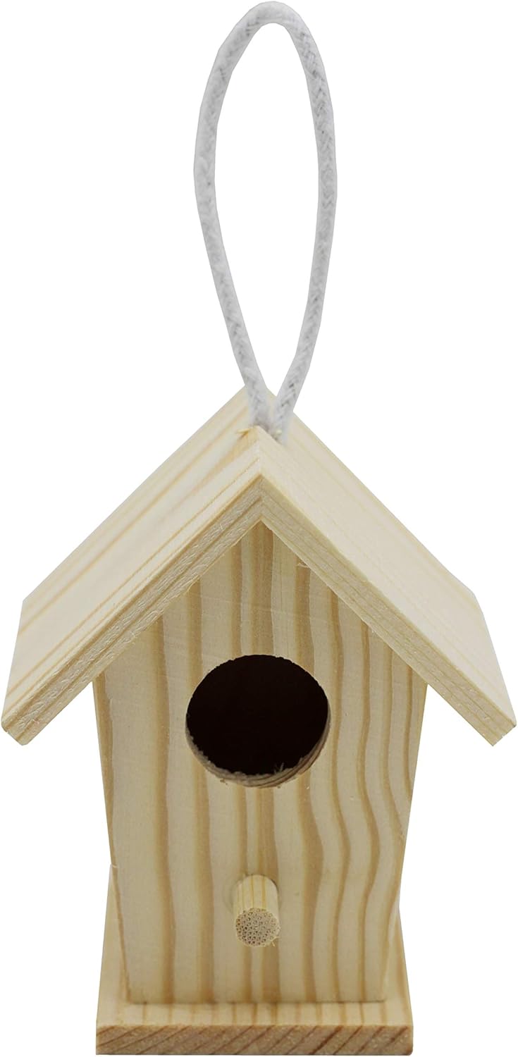 Creative Hobbies 12-Pack of Mini Wooden Bird Houses to Paint, with Hanging Cords, Unfinished DIY Design Your Own Great for Crafts, Weddings, Bible Camp and More!