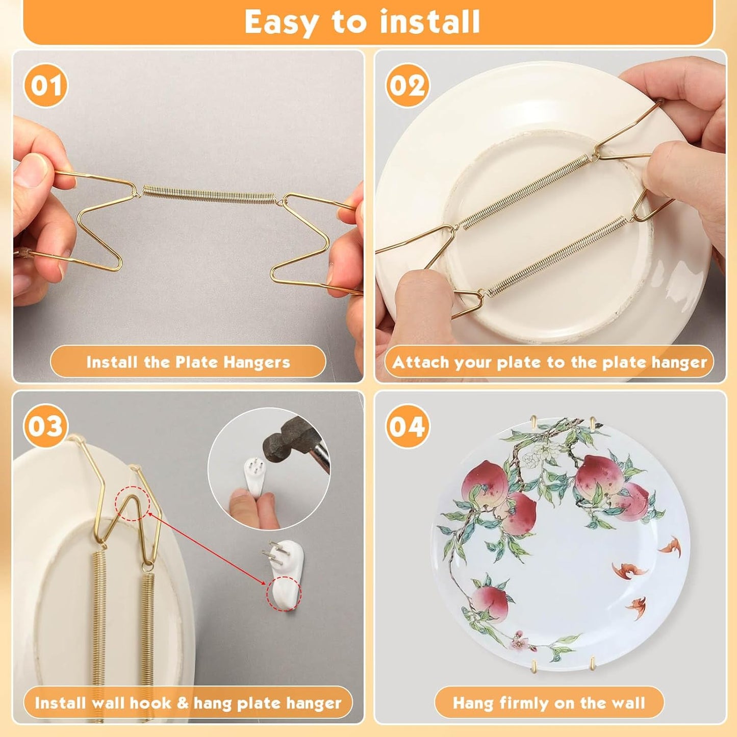 14 pcs Plate Hangers for The Wall, 4/6/8/10/12 Inch Invisible Decorati