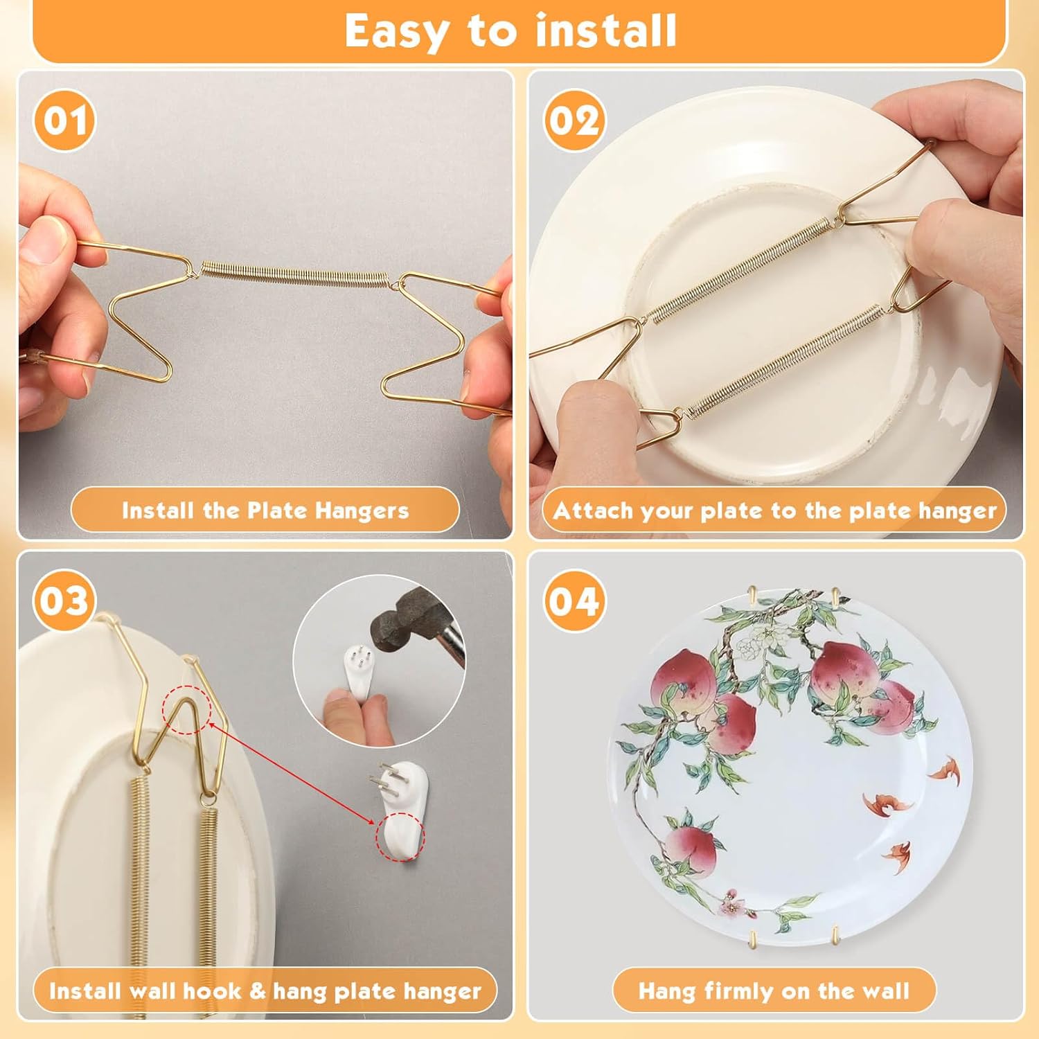 14 pcs Plate Hangers for The Wall, 4/6/8/10/12 Inch Invisible Decorati