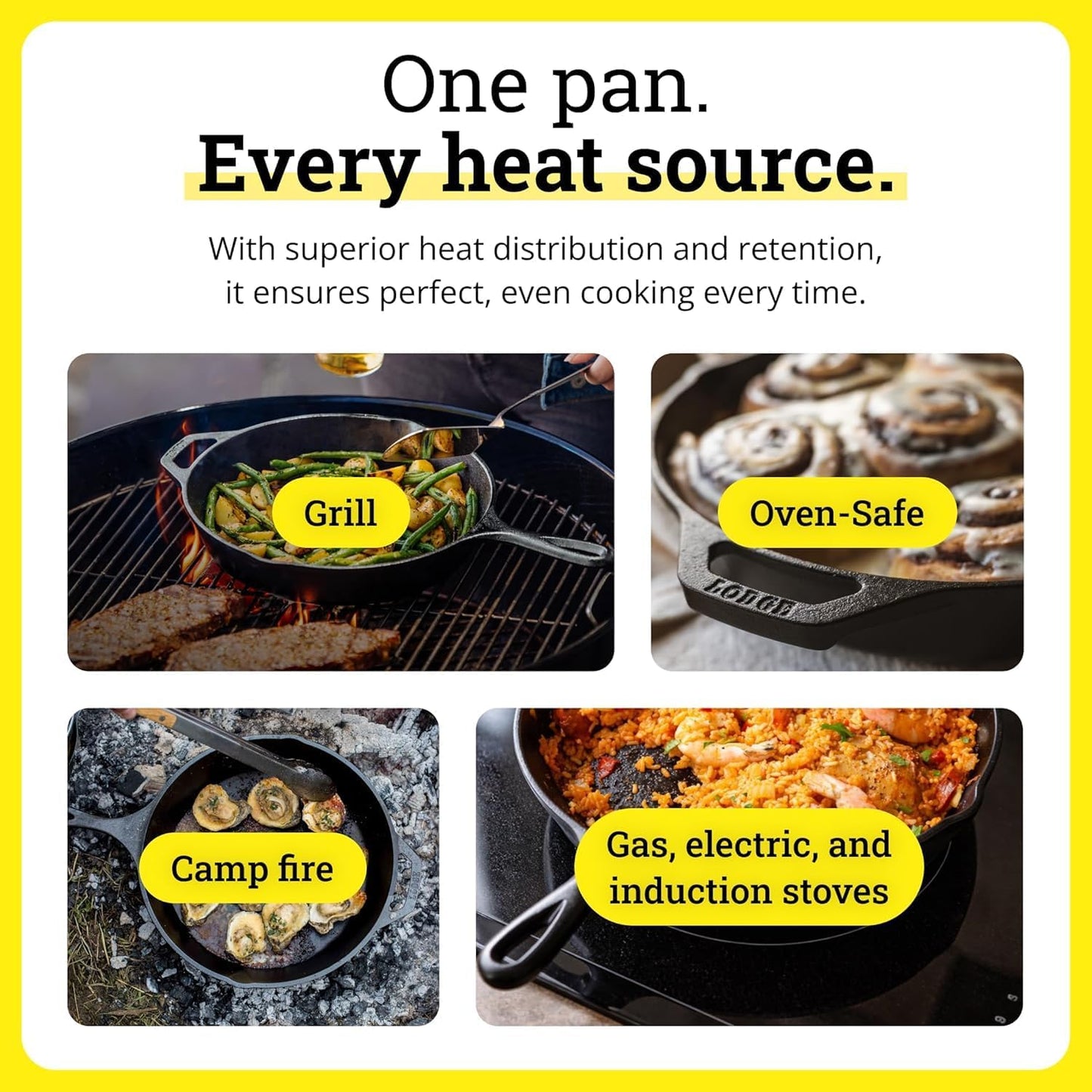 Lodge Seasoned Cast Iron Skillet - PFAS-Free, Non-Toxic Cookware - Use