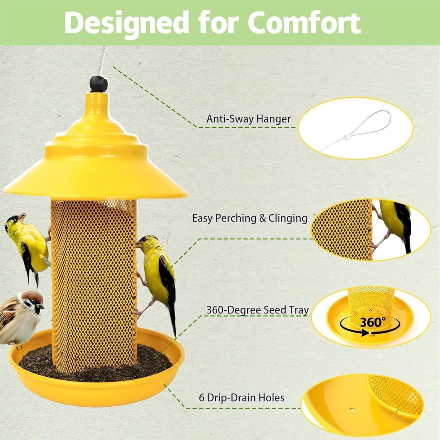 Heavy Duty Finch Feeder, Metal Mesh Feeder, 10 Inch Bird Dispenser wit