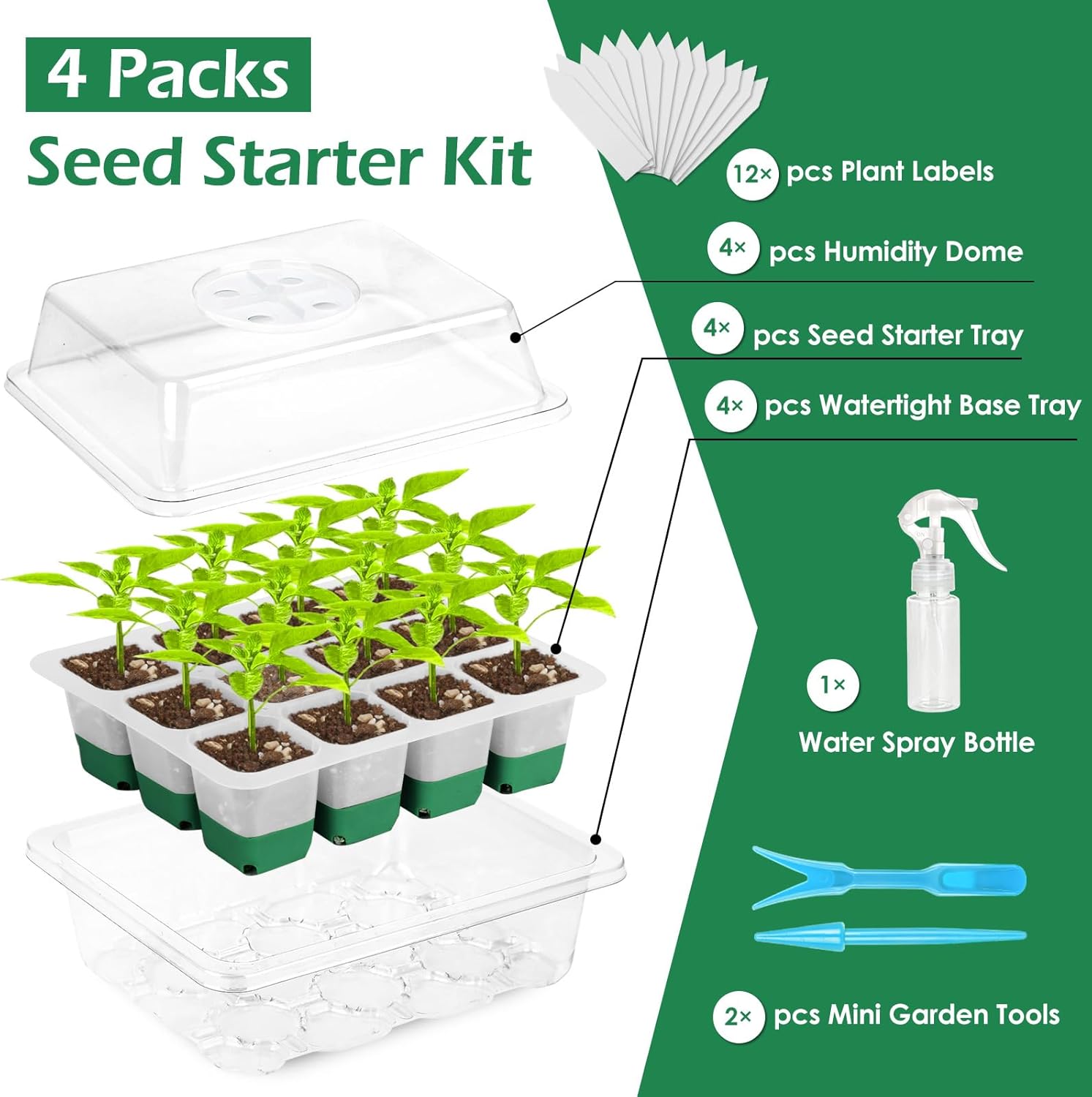 Reusable Seed Starter Tray, 4 Pack Silicone Seed Starter Kit for Start