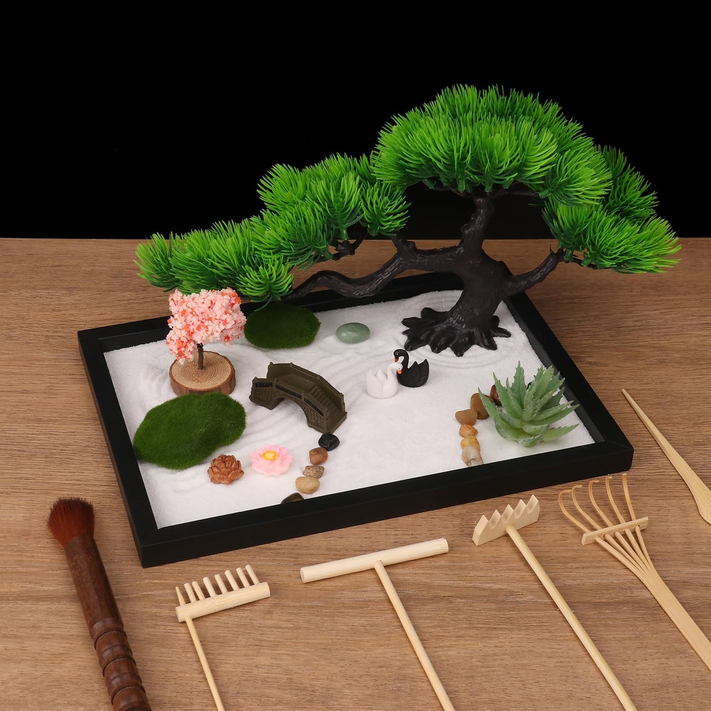 Mini Zen Garden Kit, Zen Garden for Desk - Tranquil Zen Sand Garden for Office Decor with Assorted Meditation Accessories for Home, Office, Restaurant Decor