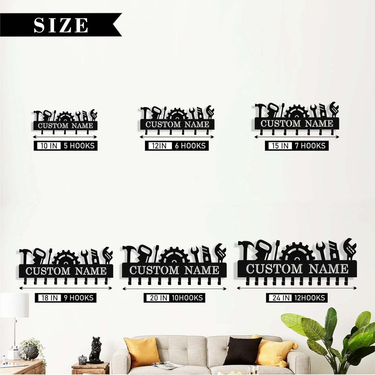 Personalized Tools Key Holder Wall Mount, Custom Metal Keys Hanger for Wall with Name, Custom Key Rack Holder with Hooks for Home, Entryway, Front Door, Living Room, Kitchen, Bathroom, Garden