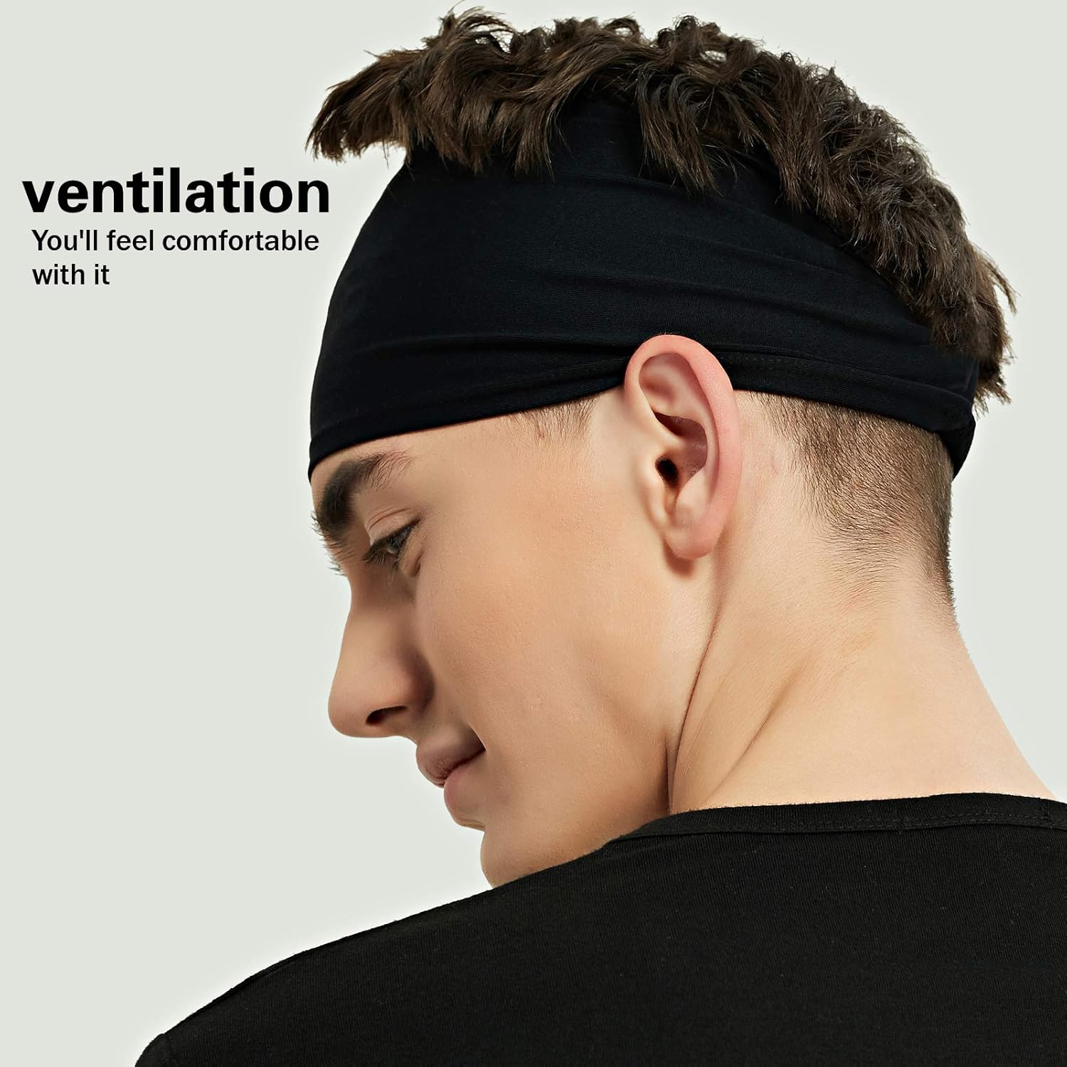 Sports Headbands for Men (5 Pack),Moisture Wicking Workout Headband, S