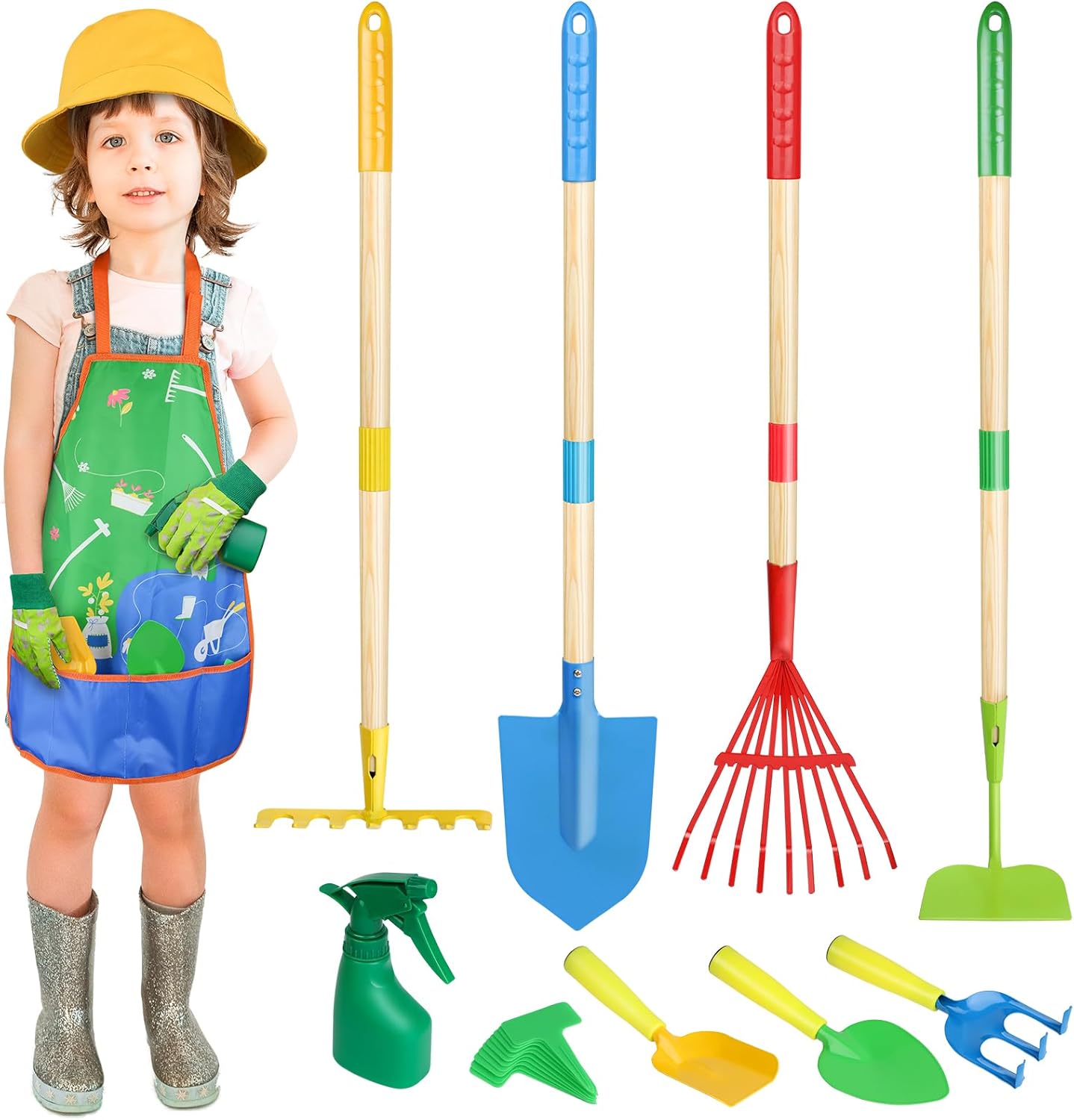 Magic4U Kids Gardening Tools Set, 22 Pcs Metal Garden Tools Toys with 