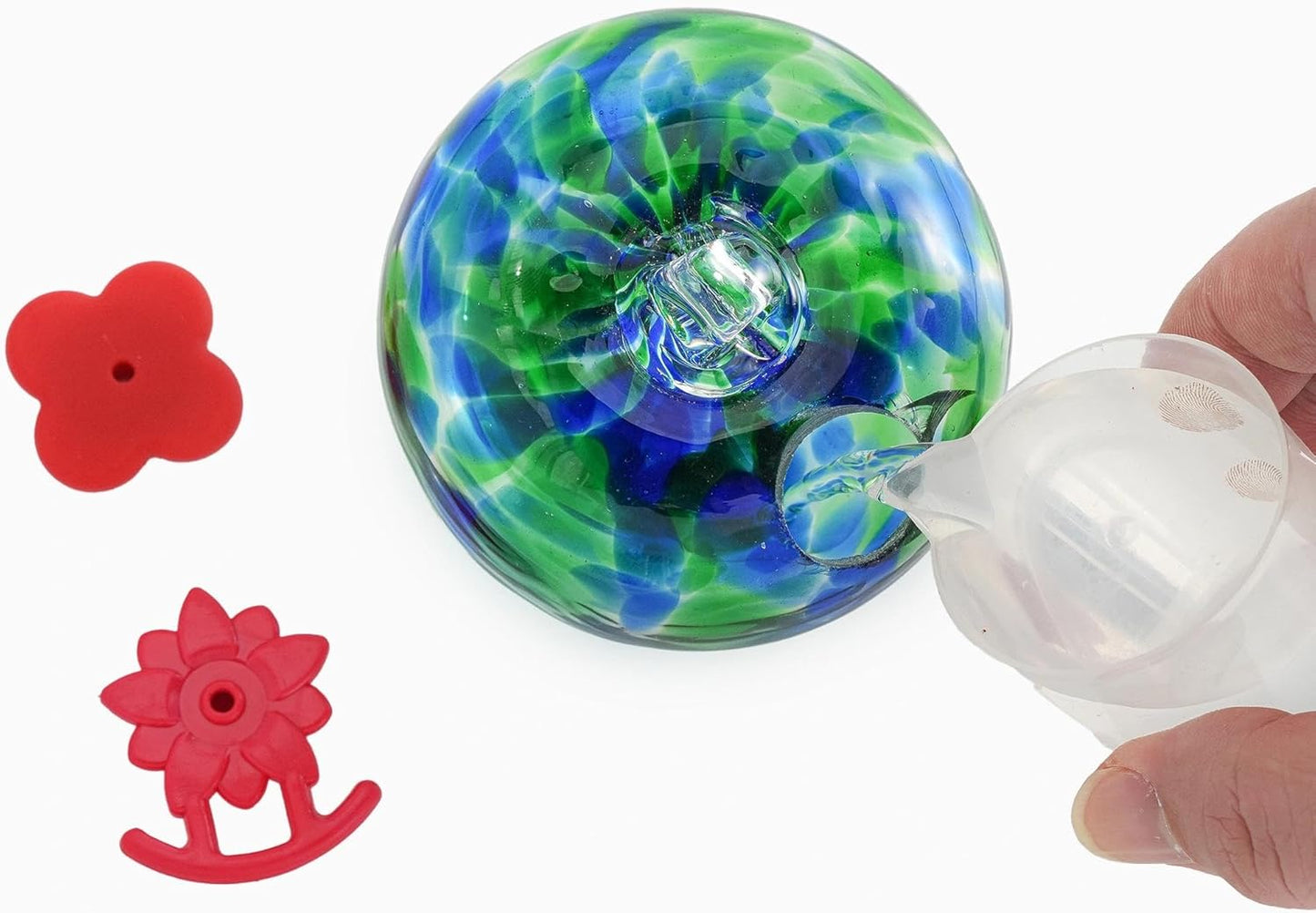 QFkris Blown Glass Hummingbird Feeder with Suction Cups for Window, Sm