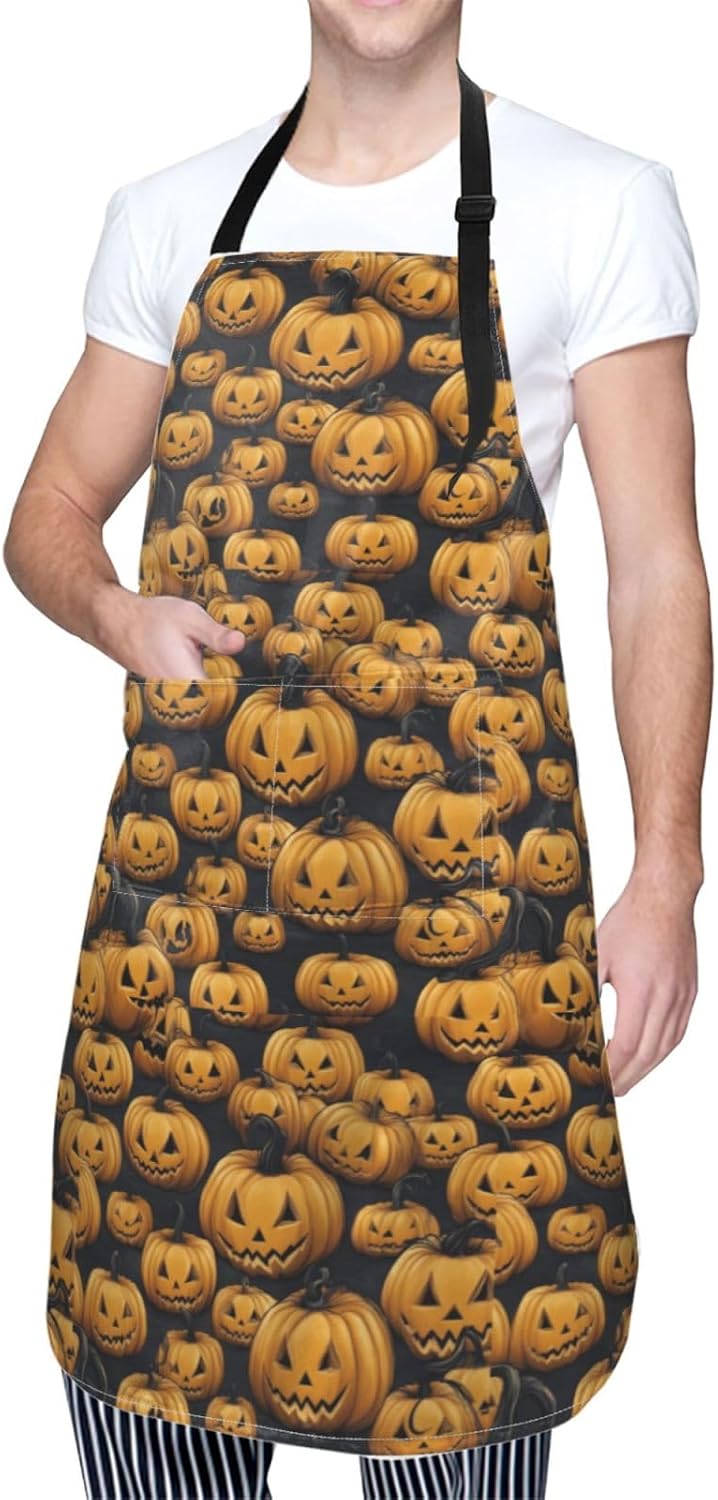 YANYU Halloween Print 28x33 In Kitchen Apron Stylish Chef Apron with Pockets for Cooking Baking Painting