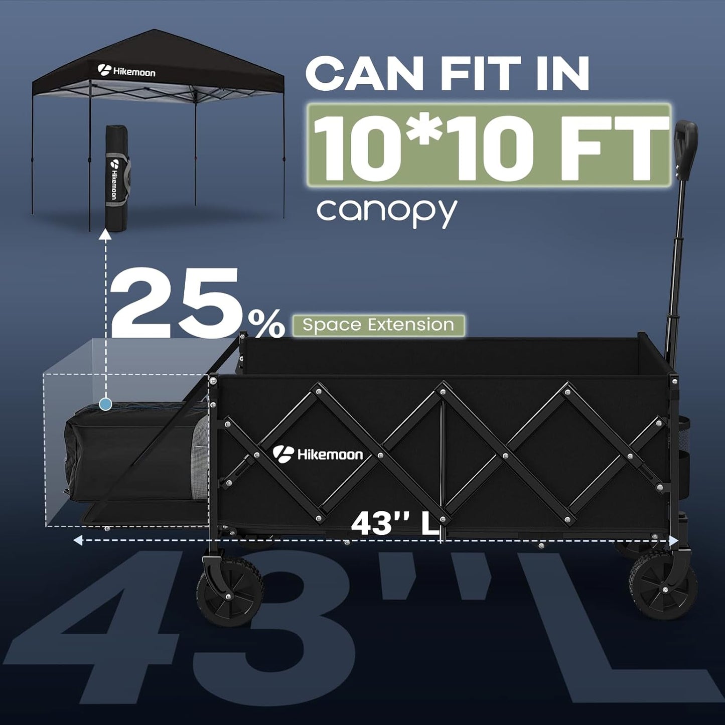 43'' Extra Long Collapsible Wagon with Extended Tailgate, 360LBS Heavy Duty Wagons Carts Foldable, Portable Folding Outdoor Utility Cart for Grocery, Shopping, Garden, Camping, Black